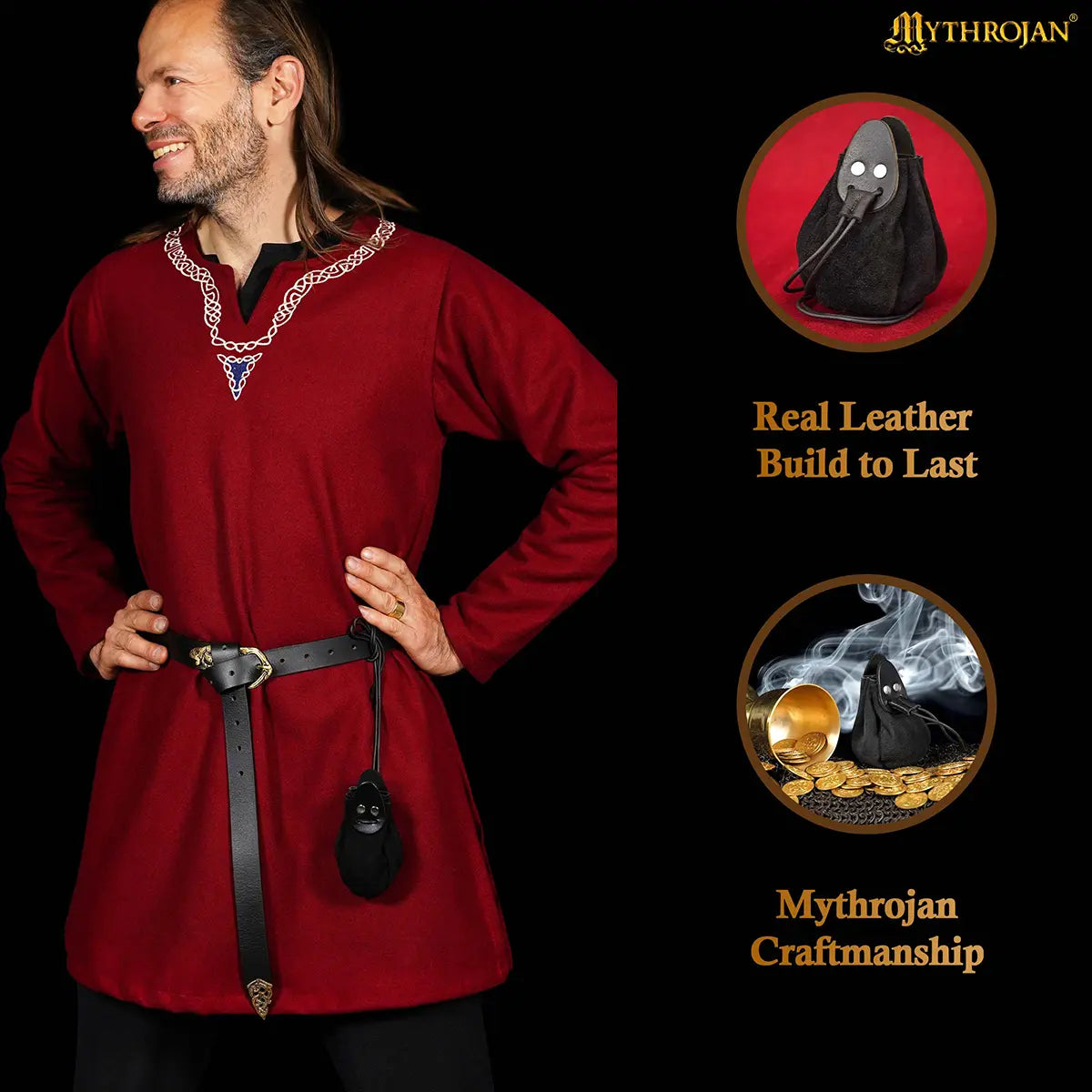 Bolsa medieval de ante con cordón, gris — para monedas y dados - imagen 10