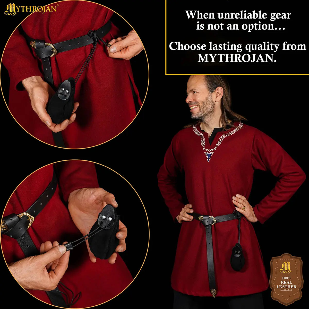 Bolsa medieval de ante con cordón, gris — para monedas y dados - imagen 11