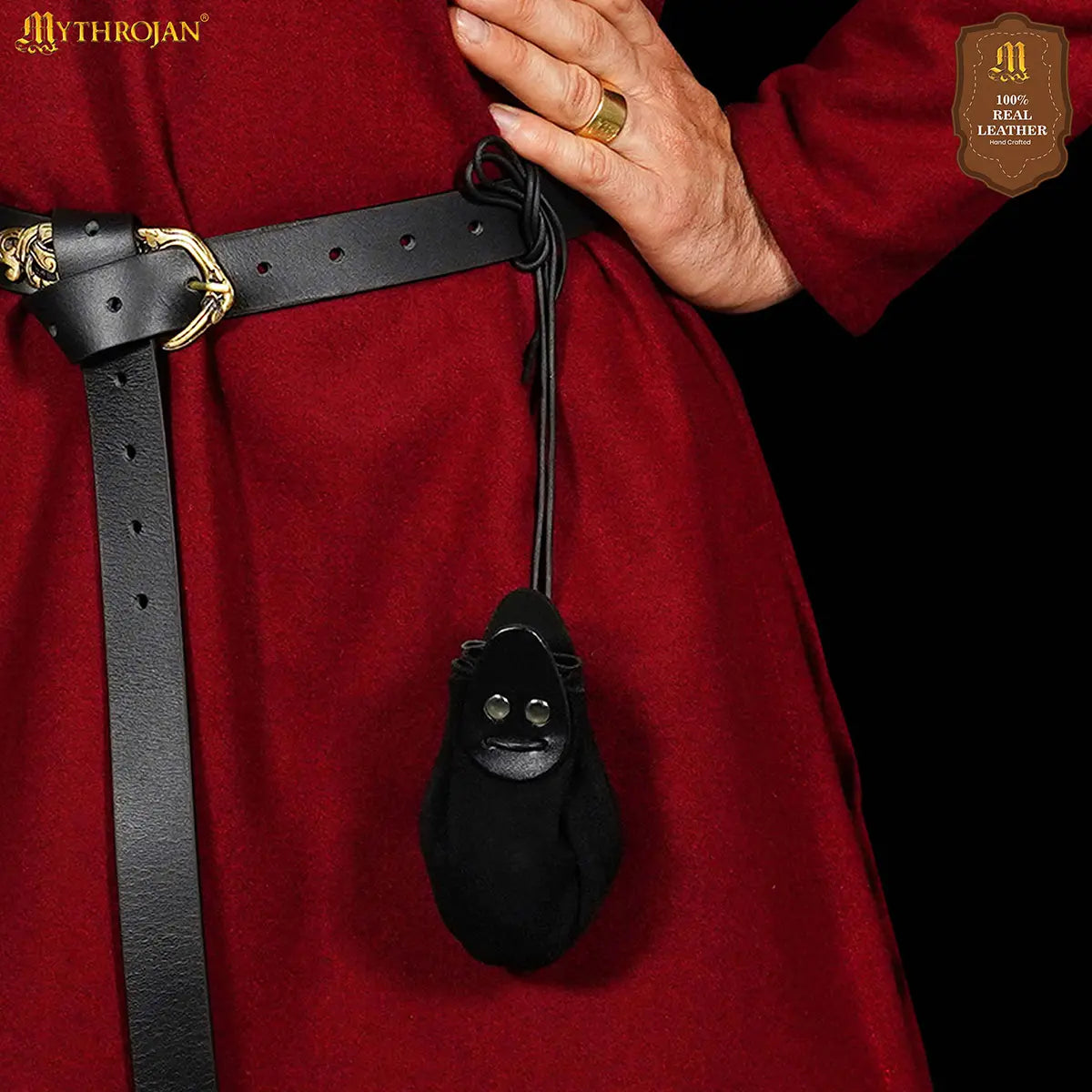 Bolsa medieval de ante con cordón, gris — para monedas y dados - imagen 13
