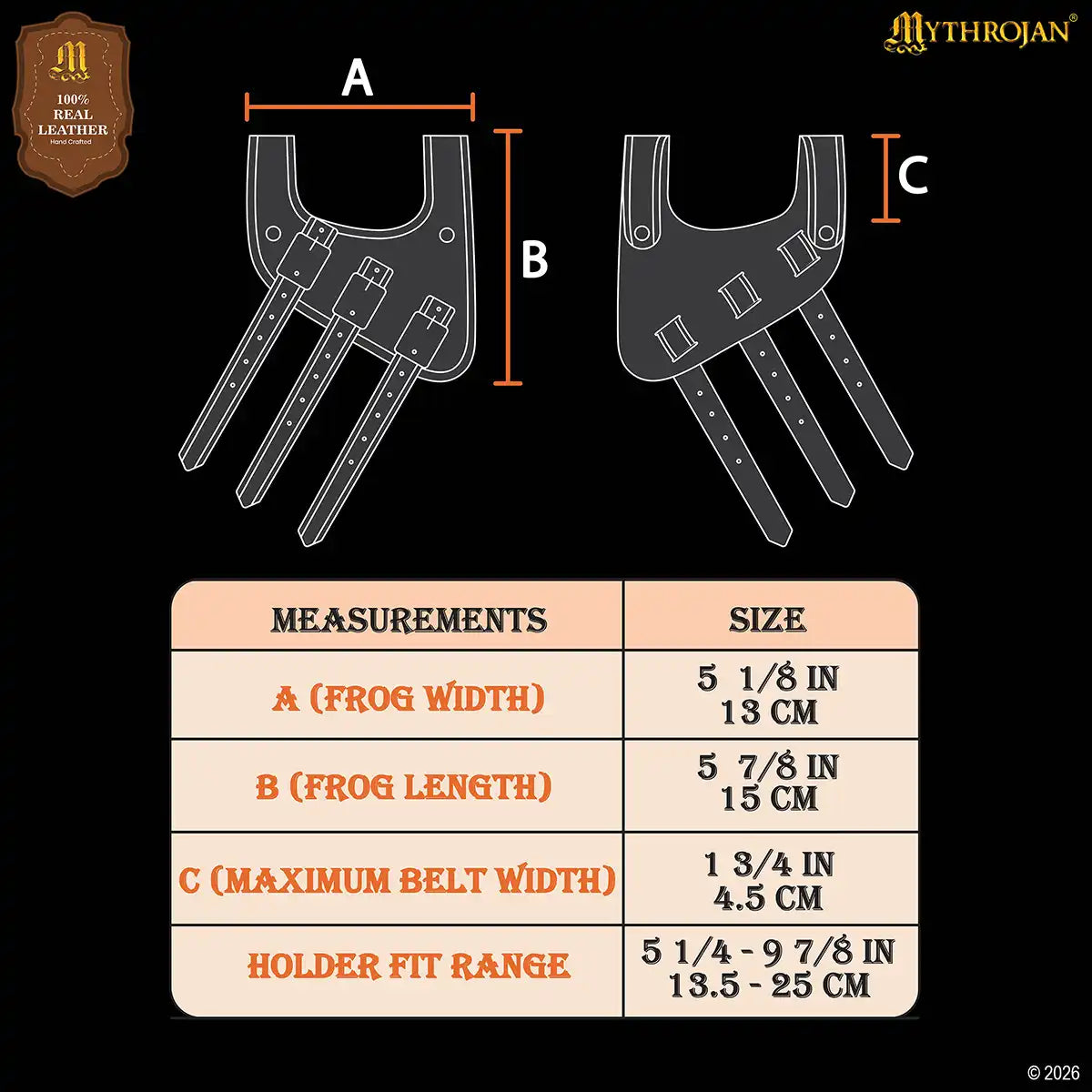 Baldric renacentista de cuero para espada, triple hebilla (Negro, Marrón)