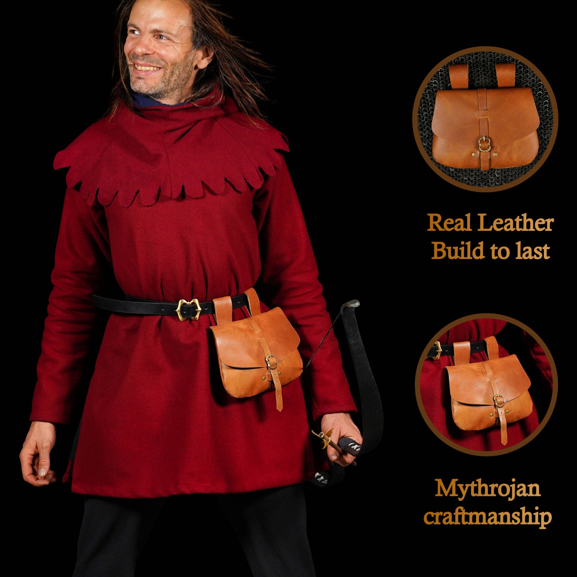 Bolsa de cintura medieval de cuero genuino - LARP y disfraces - imagen 12