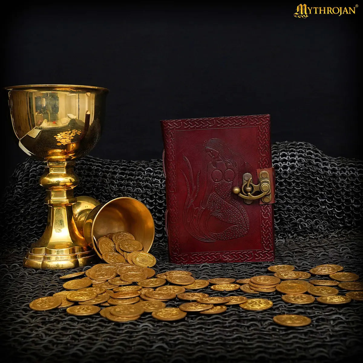 Cuaderno medieval de cuero con cerradura y diseño de sirena