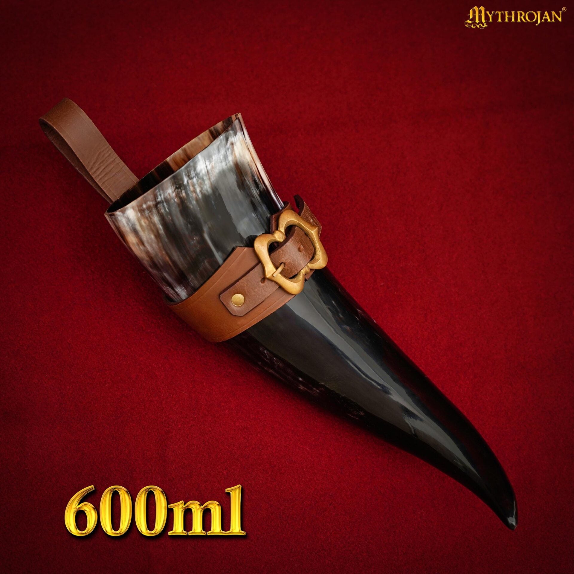 Cuerno vikingo Mythrojan "The Loyal Soldier" 600 ml con soporte de piel - acabado pulido - imagen 3