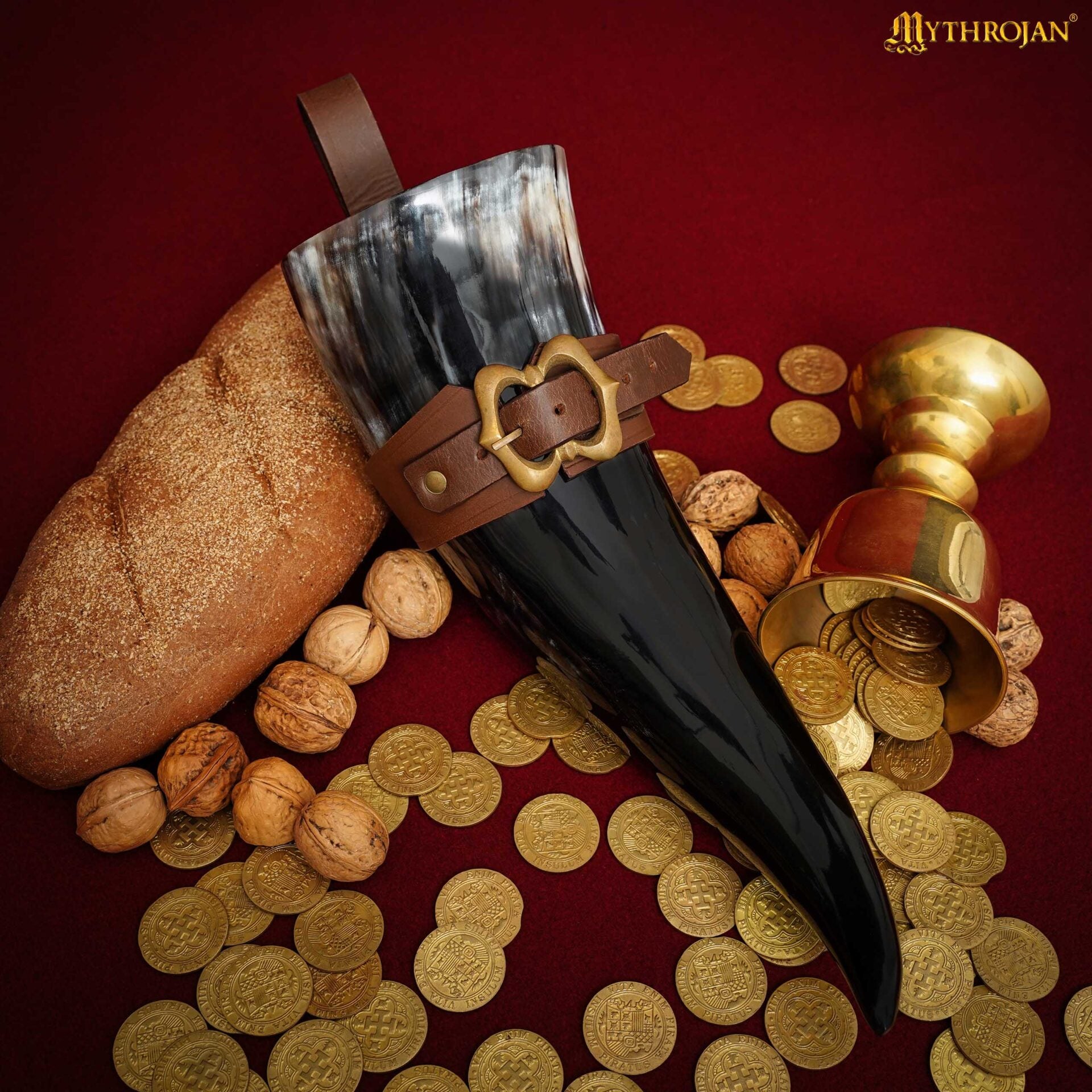 Cuerno vikingo Mythrojan "The Loyal Soldier" 600 ml con soporte de piel - acabado pulido - imagen 5