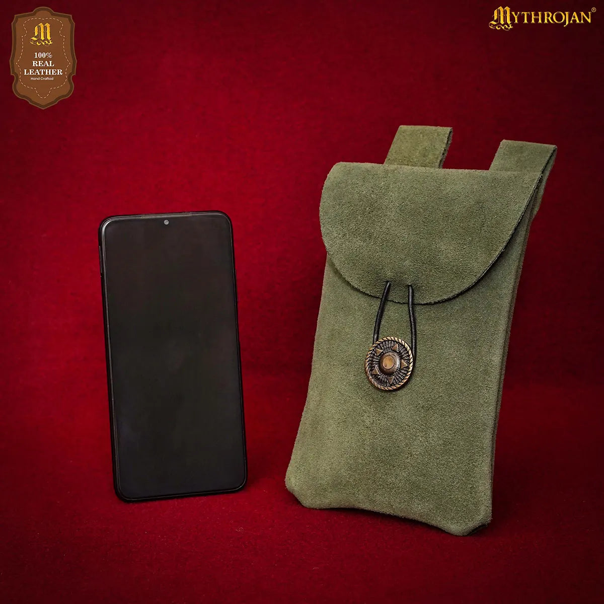 Bolsa de cinturón Mythrojan en piel serraje con botón antiguo - imagen 8
