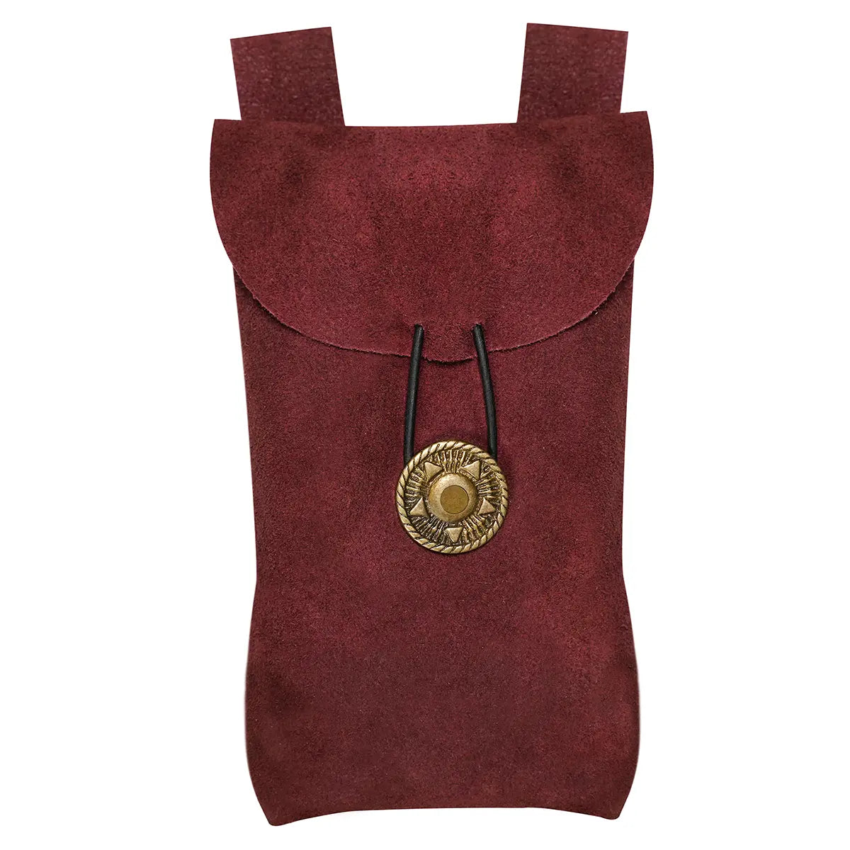 Bolsa de cinturón Mythrojan en piel serraje con botón antiguo - Rojo vino