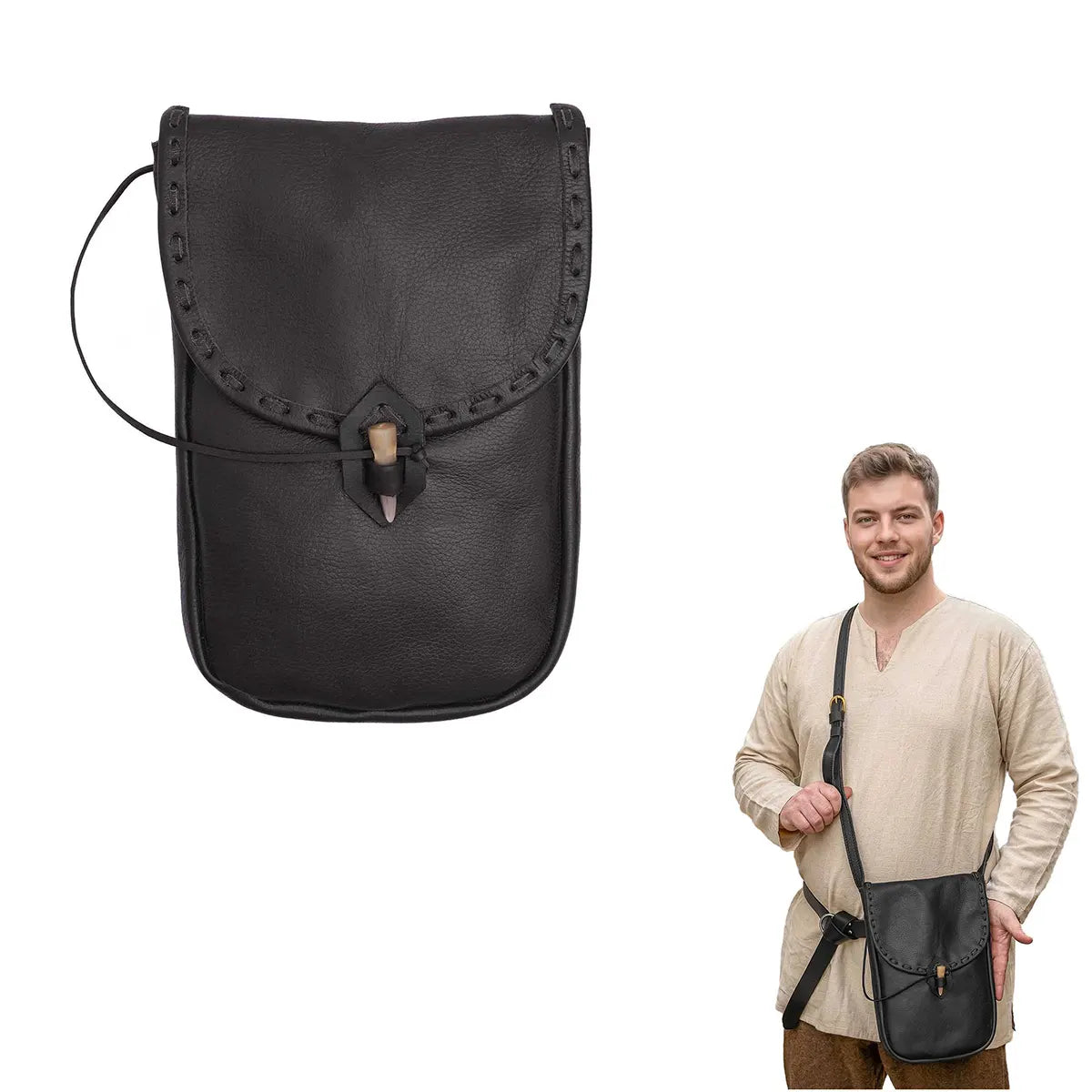 Bolsa mensajera medieval de cuero Mythrojan