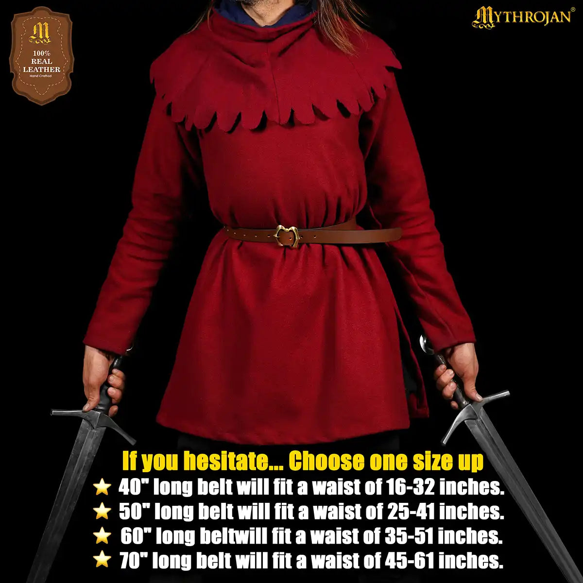 Cinturón medieval de cuero con hebilla de latón (estilo Renacimiento) - imagen 19