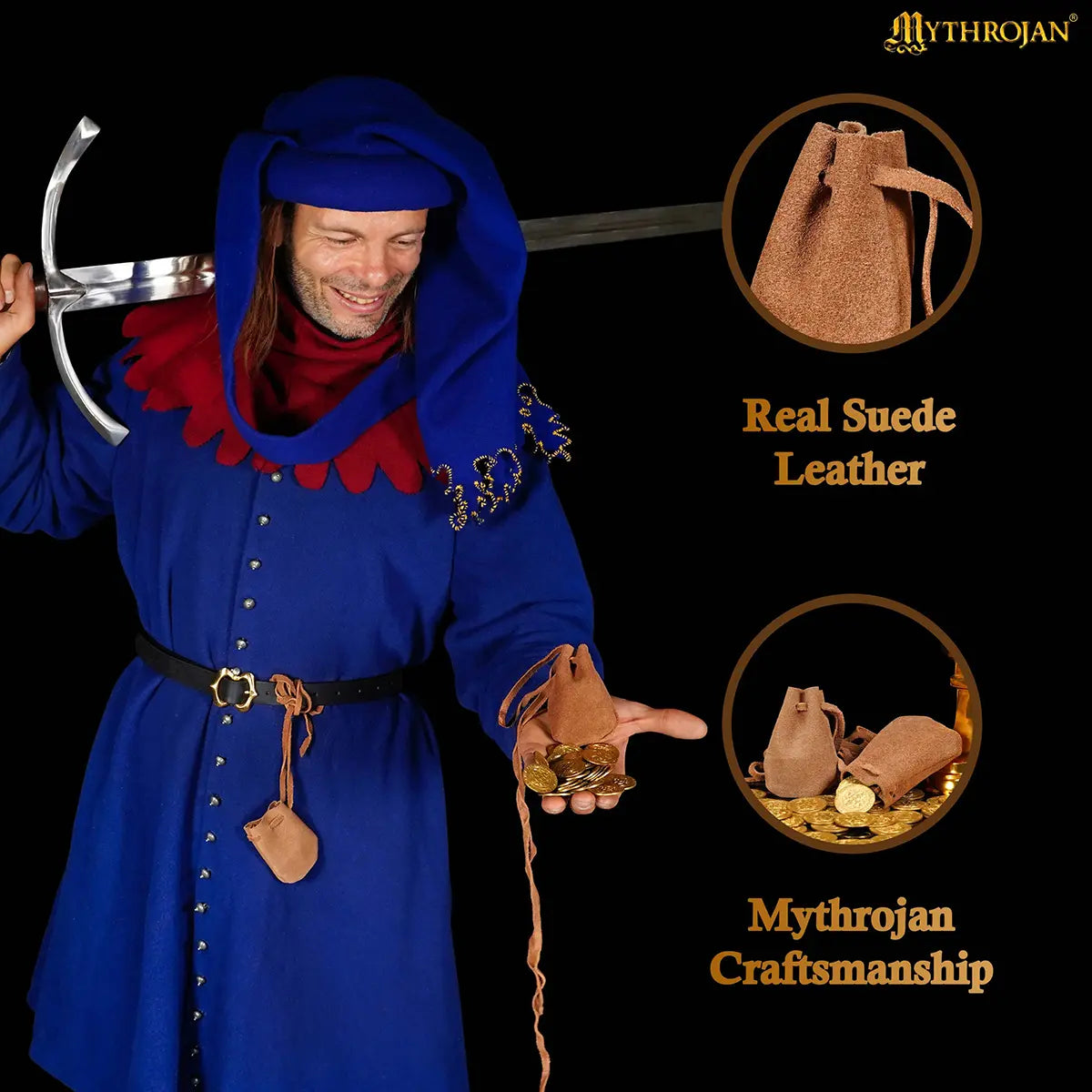Bolsas de cuero serraje medieval - set 2 tamaños - imagen 19
