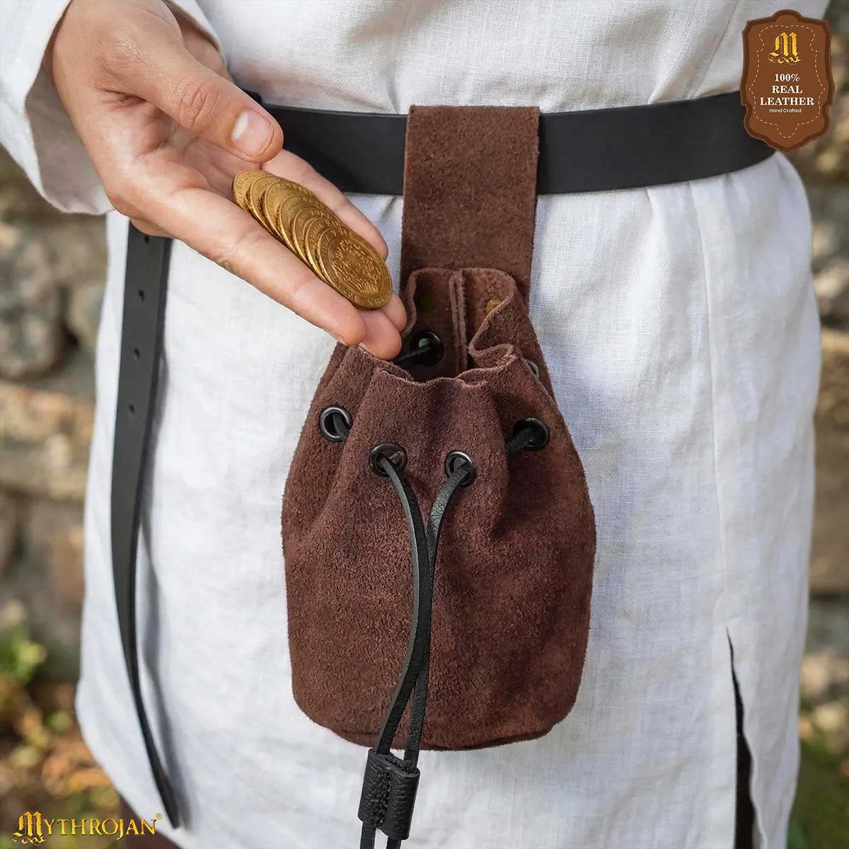 Monedero medieval de ante con cordón - imagen 6