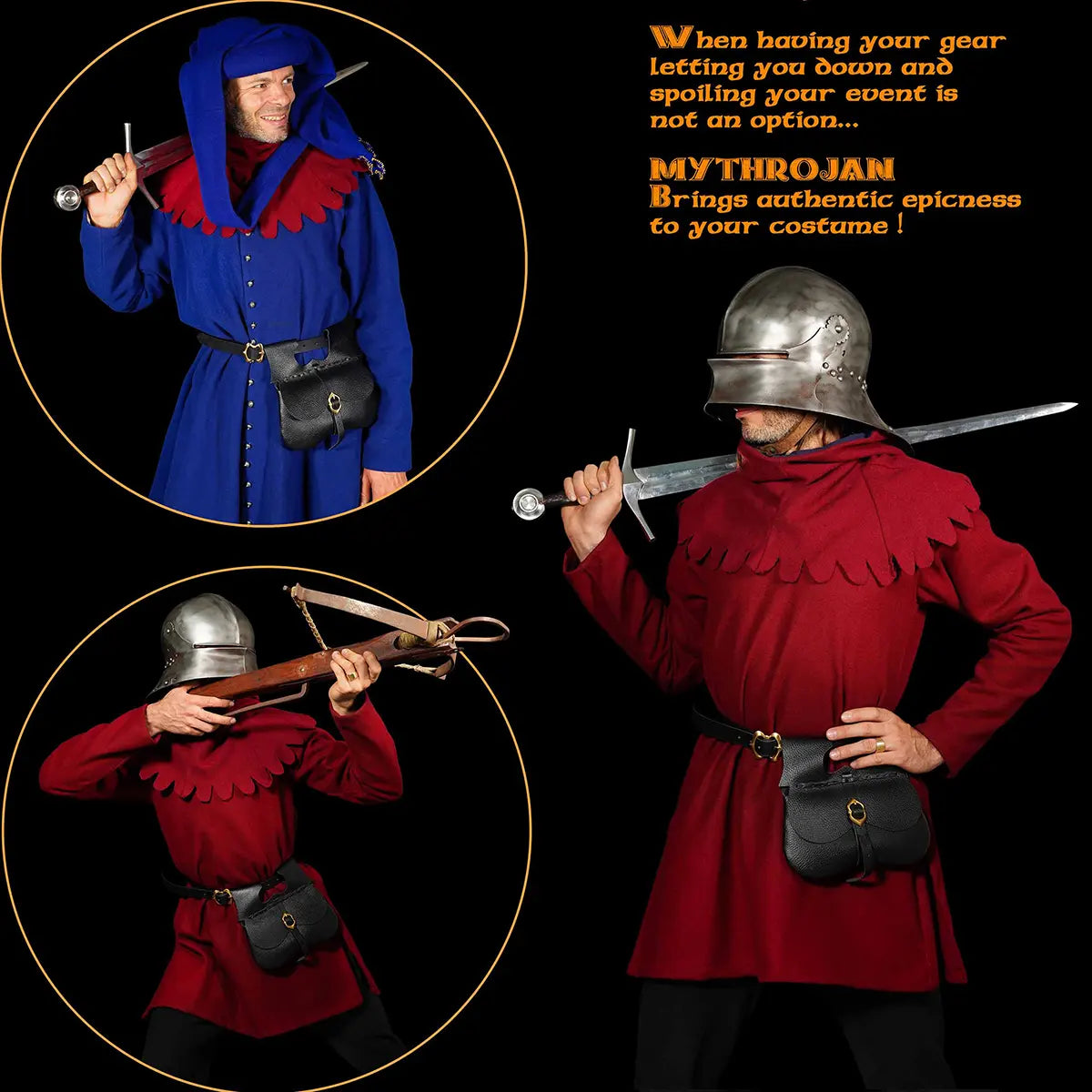 Bolsa renal medieval de cuero para cinturón, marrón - imagen 17