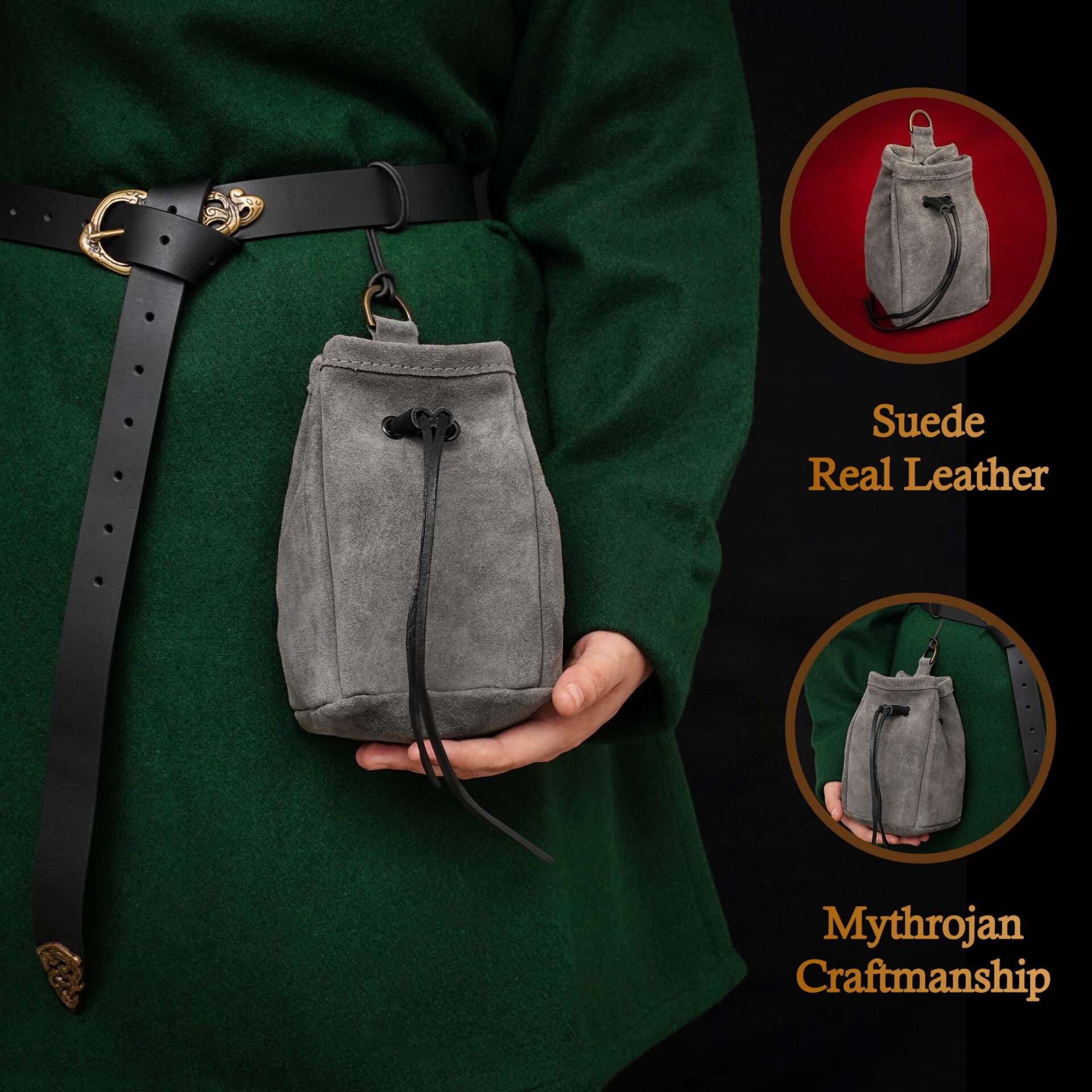 Bolsa de cinturón medieval con cordón, gamuza 5×4 - imagen 17