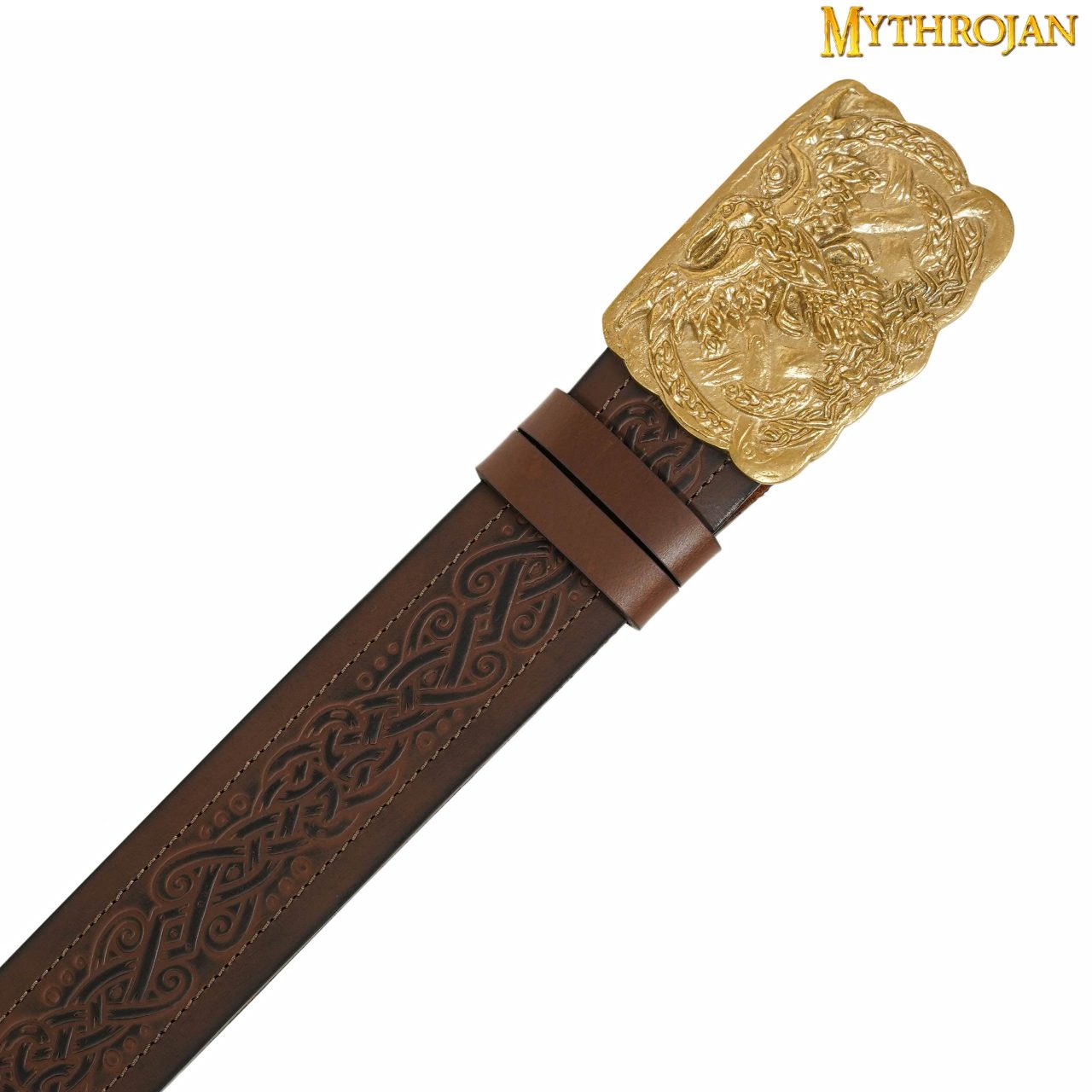 Cinturón vikingo urbano con hebilla de latón y cuero repujado - imagen 5