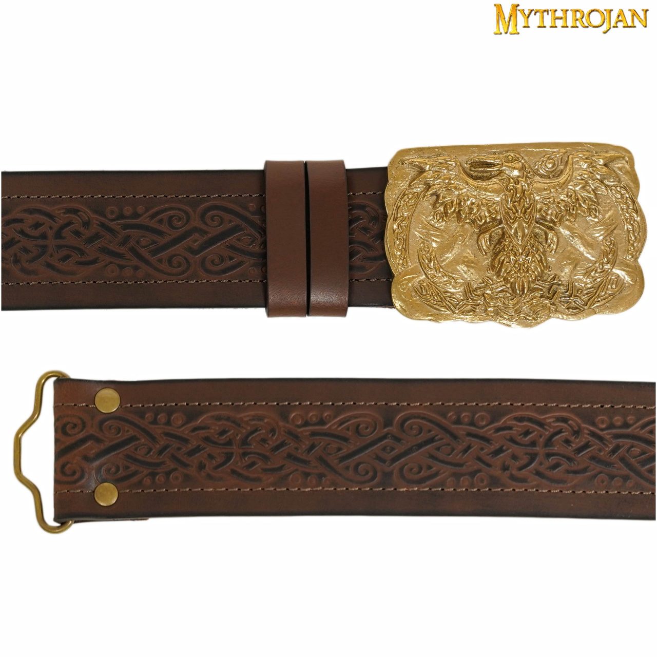 Cinturón vikingo urbano con hebilla de latón y cuero repujado - imagen 4