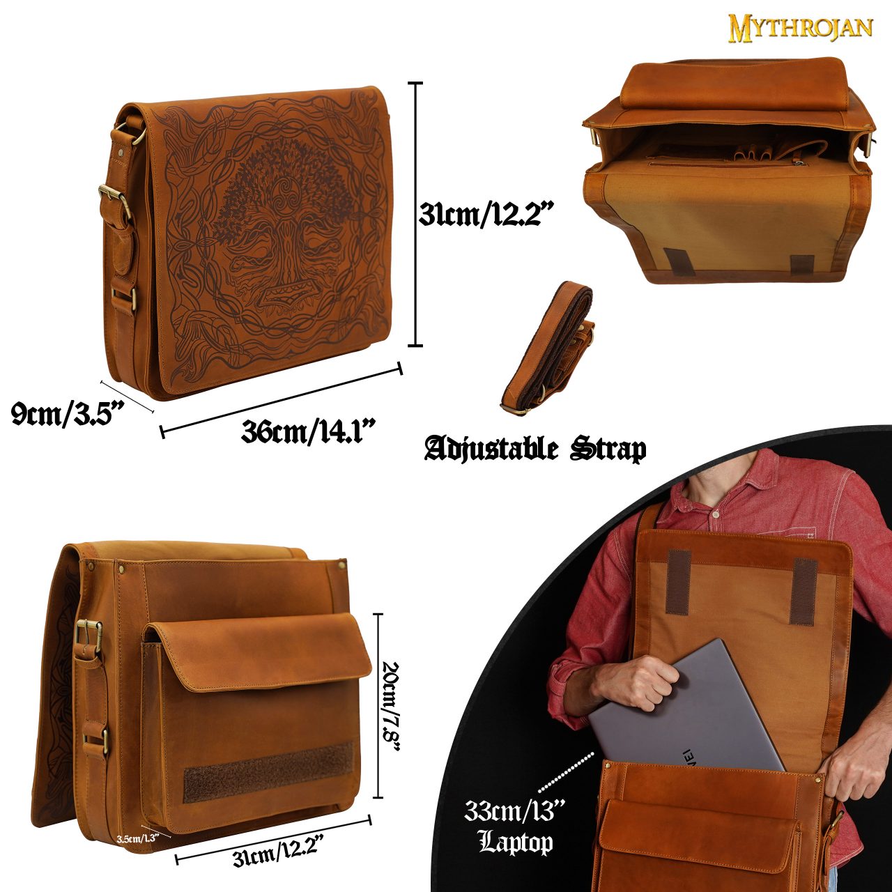Bandolera vikingo de cuero genuino con Mjolnir - 14" - imagen 9
