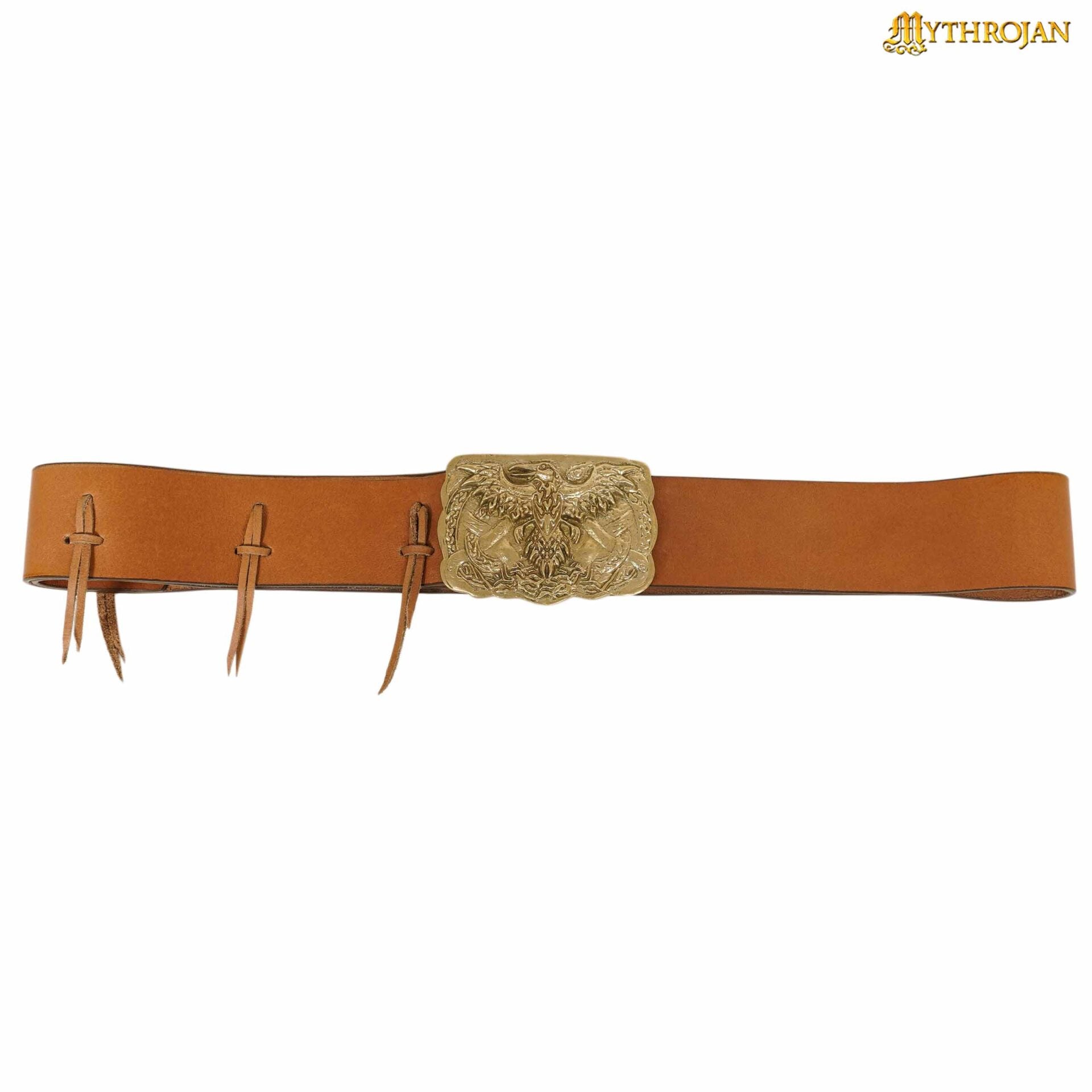 Imagen única de: Cinturón Vikingo Urbano Mythrojan con Hebilla de Latón Macizo y Cuero Auténtico con Cuervo de Odín