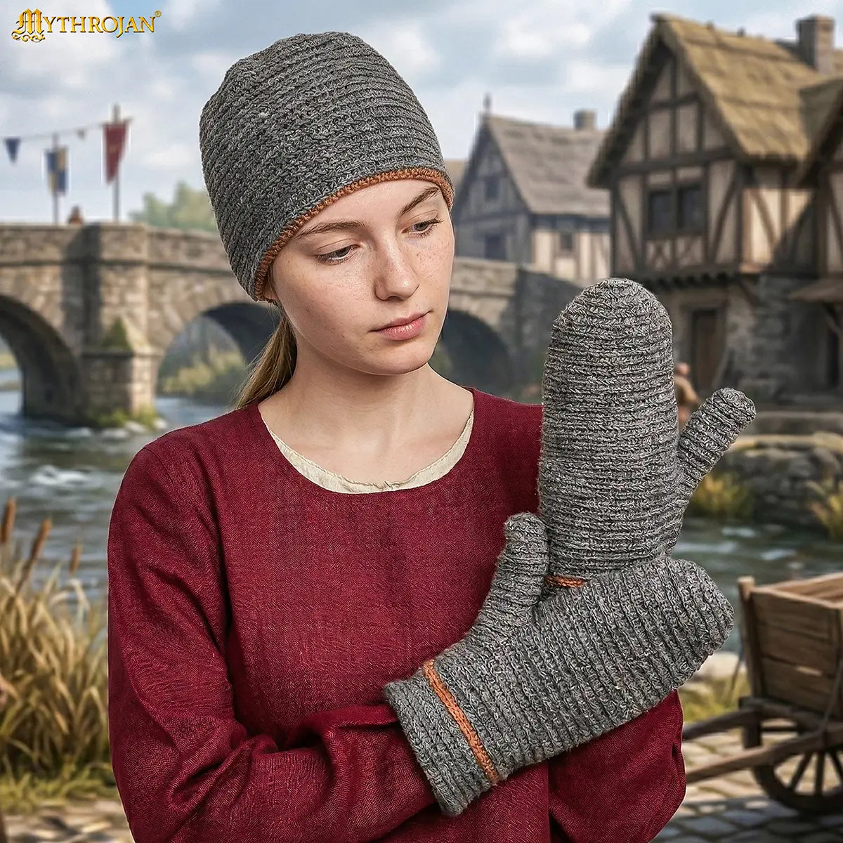 Manoplas naalbinding de lana 100% para temática vikinga - imagen 11
