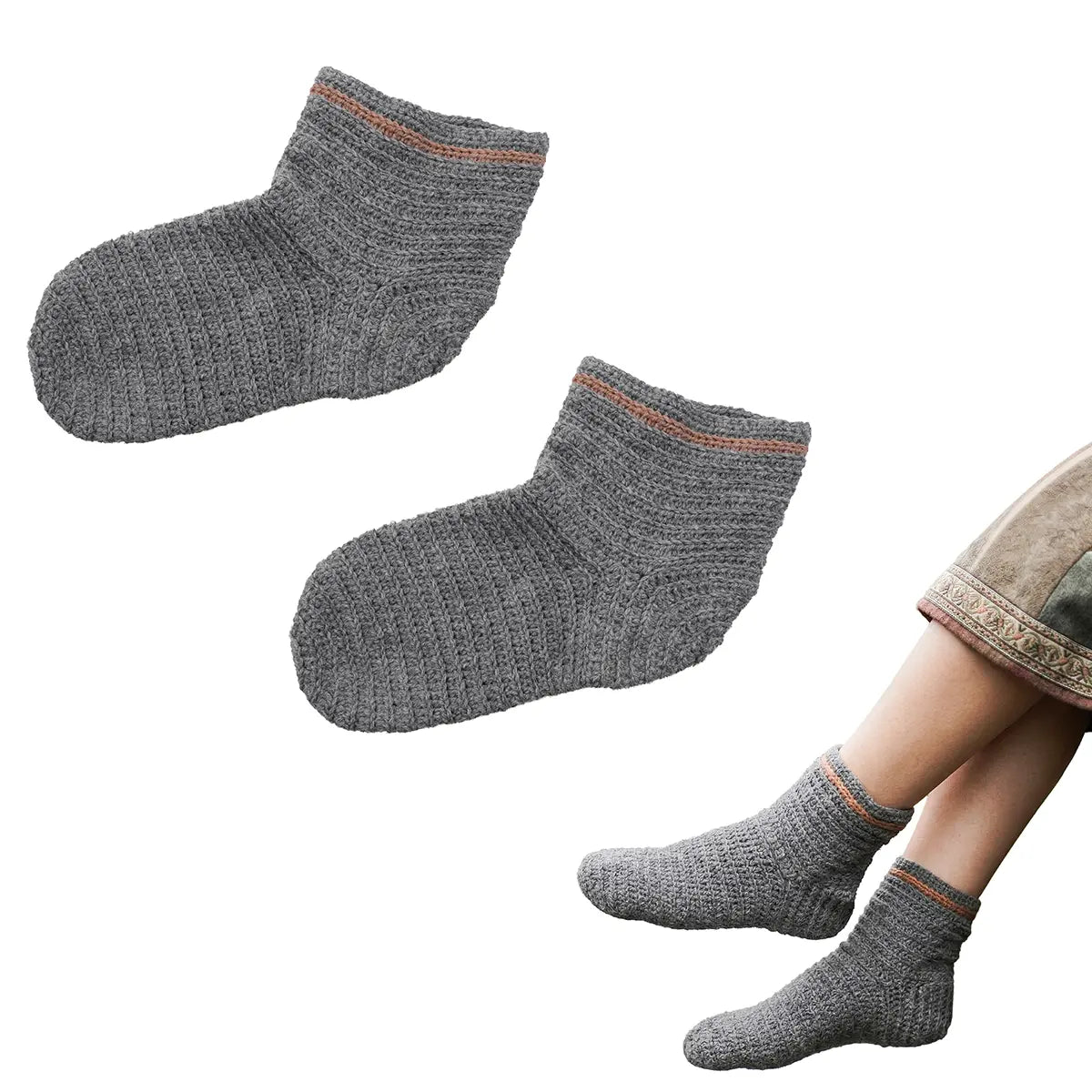 Calcetines naalbinding 100% lana - Estilo vikingo - Brown & Grey - L