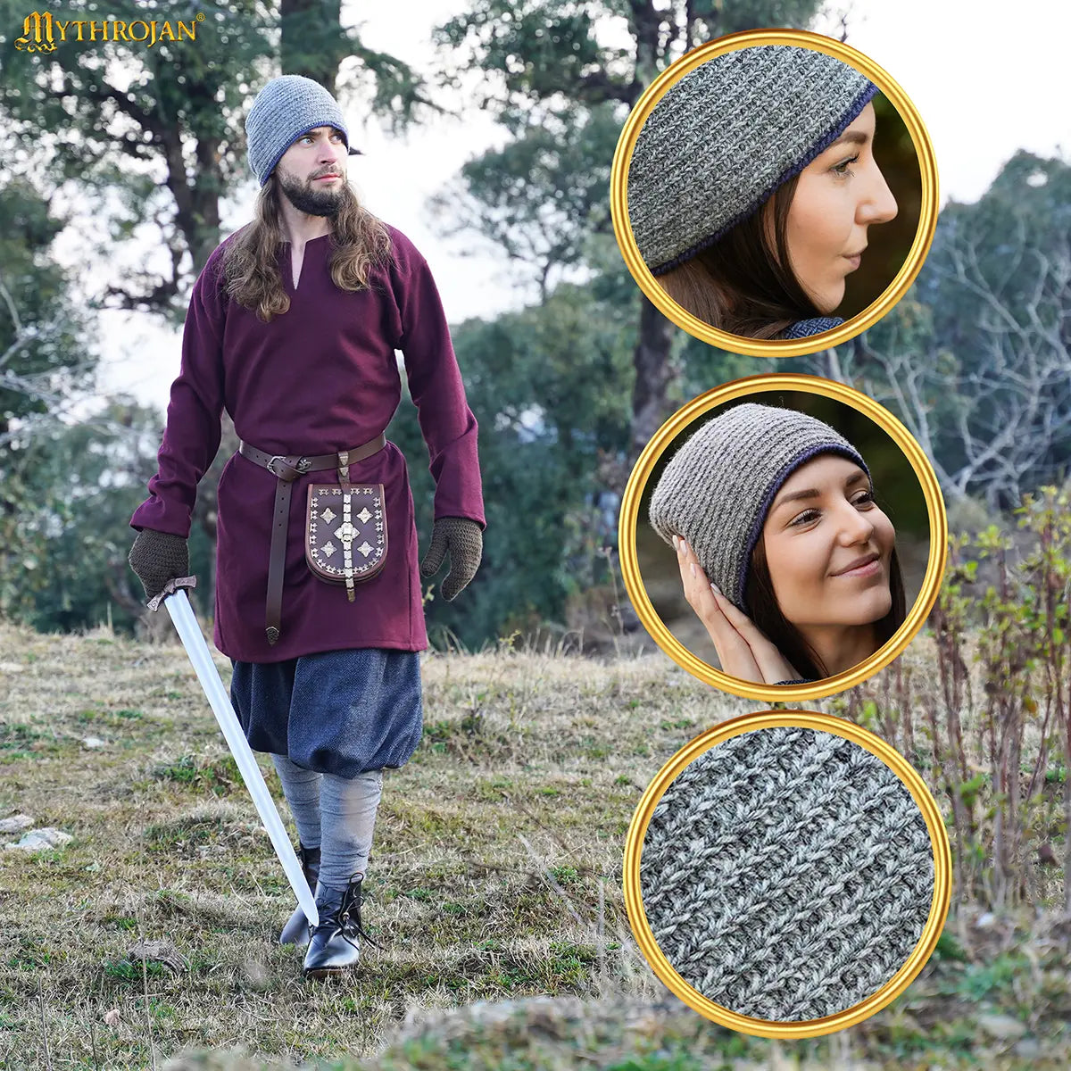 Gorro Naalbinding de lana 100% — estilo vikingo - imagen 13