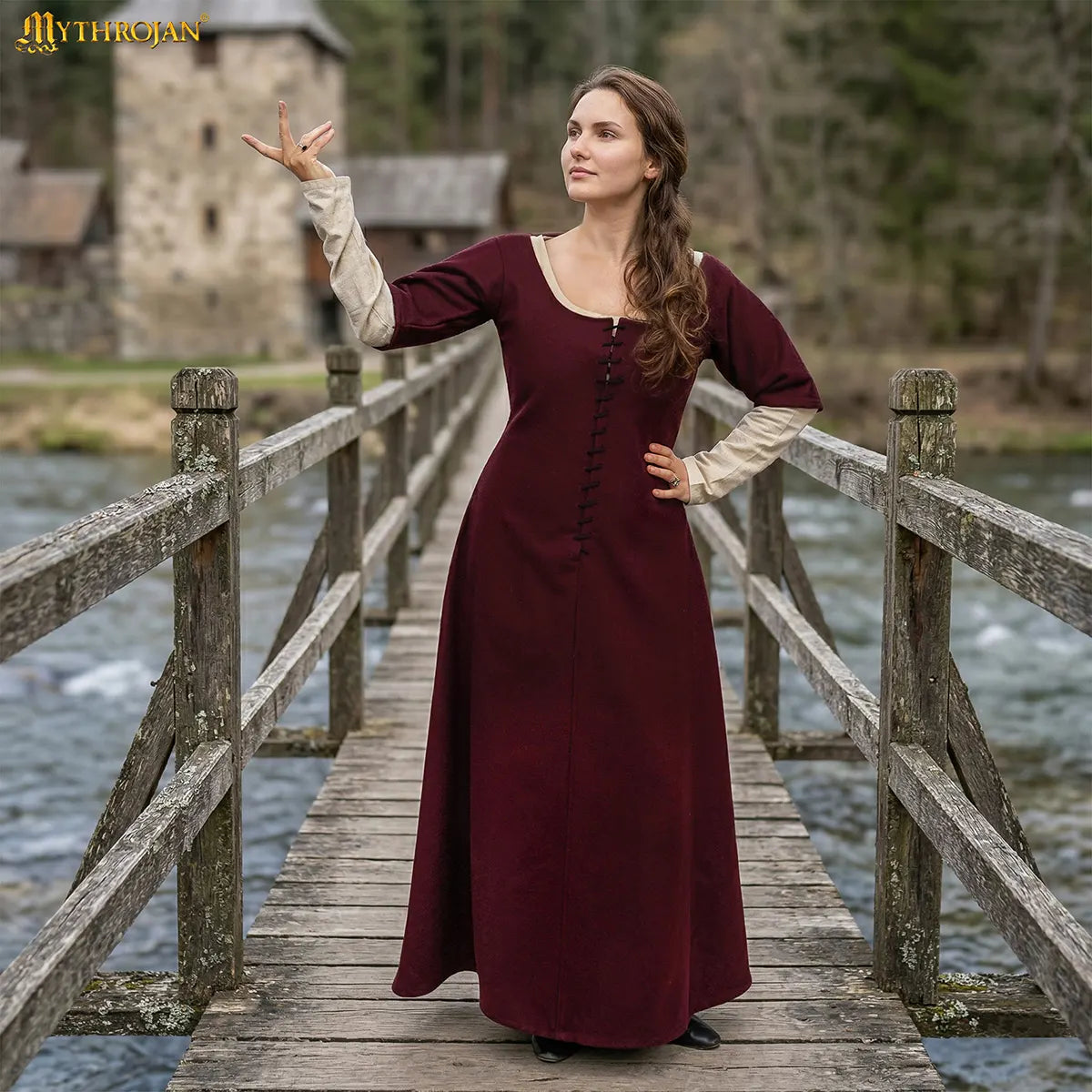 Vestido kirtle medieval para mujer con cordones frontales