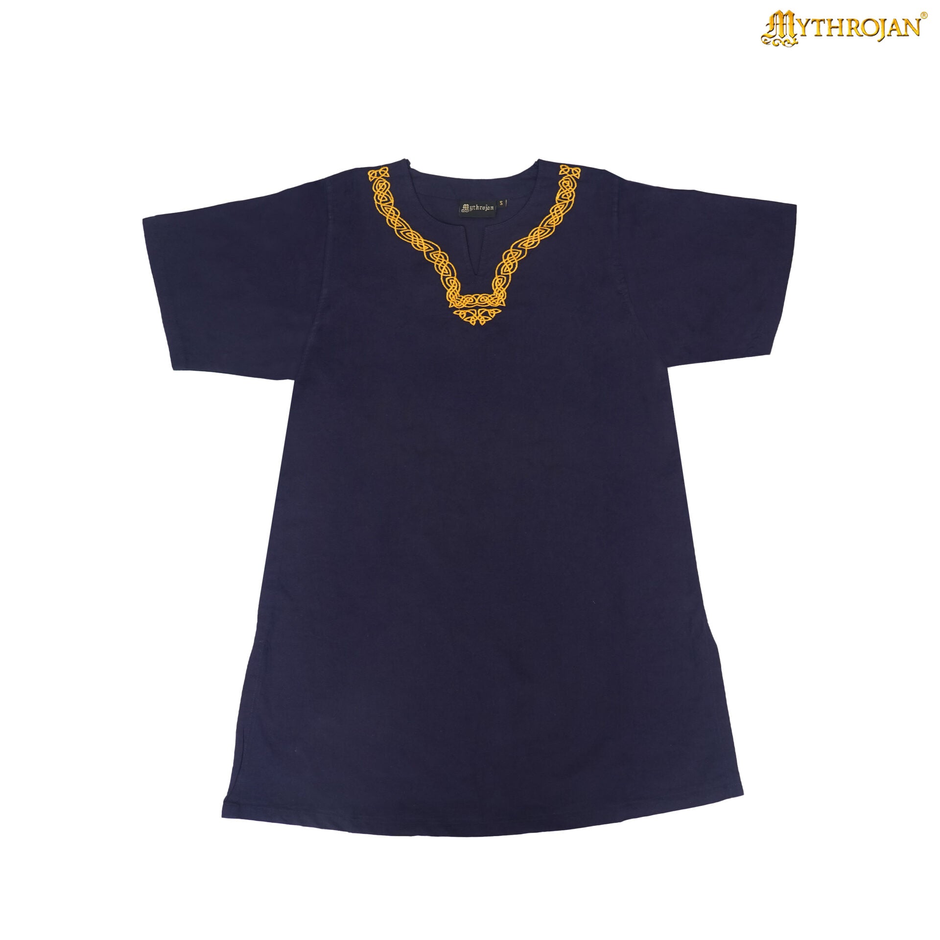 Imagen única de: Túnica vikinga bordada Mythrojan — camisa medieval de algodón