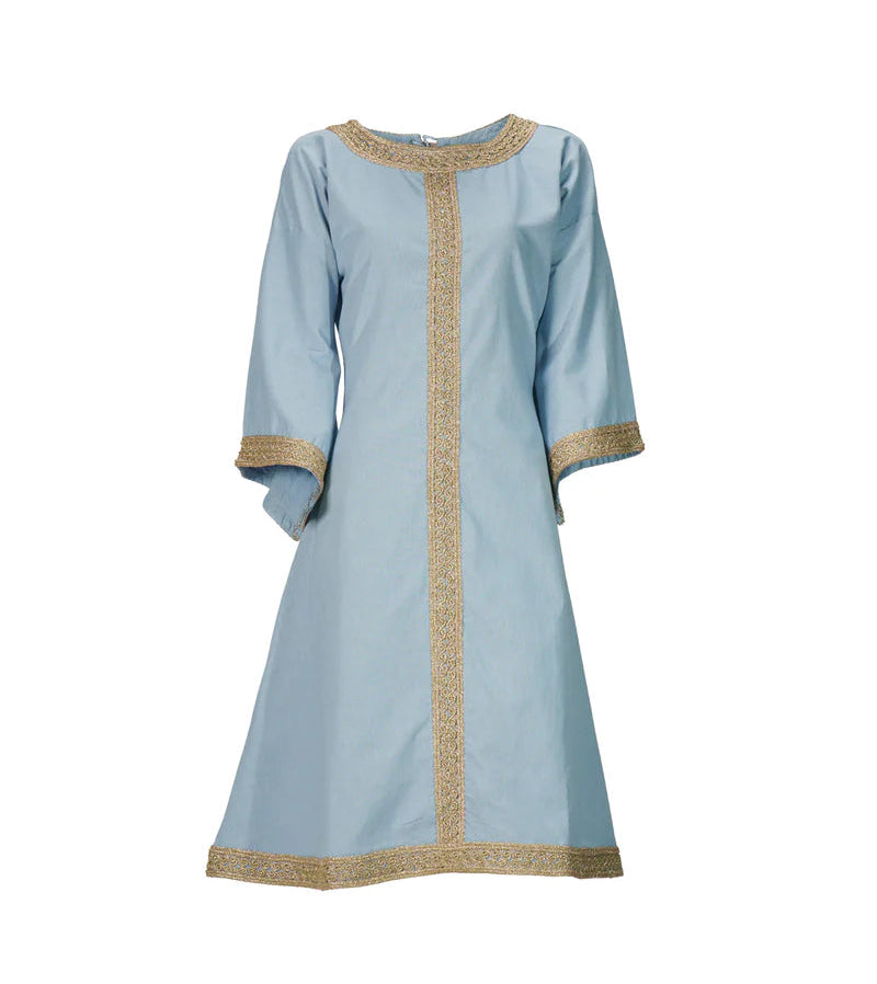Túnica Medieval Matilde Algodón y Lino Celeste - Todo Medieval