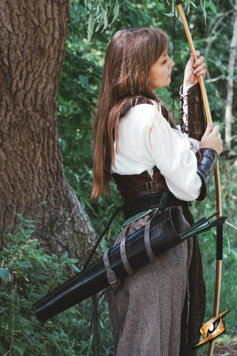 Carcaj de Cuero Curtido Vegetal - Laced Quiver para LARP y Arquería Medieval
