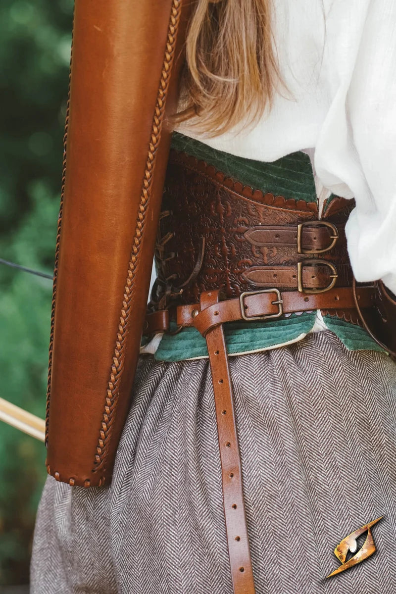 Carcaj de Cuero Curtido Vegetal - Laced Quiver para LARP y Arquería Medieval