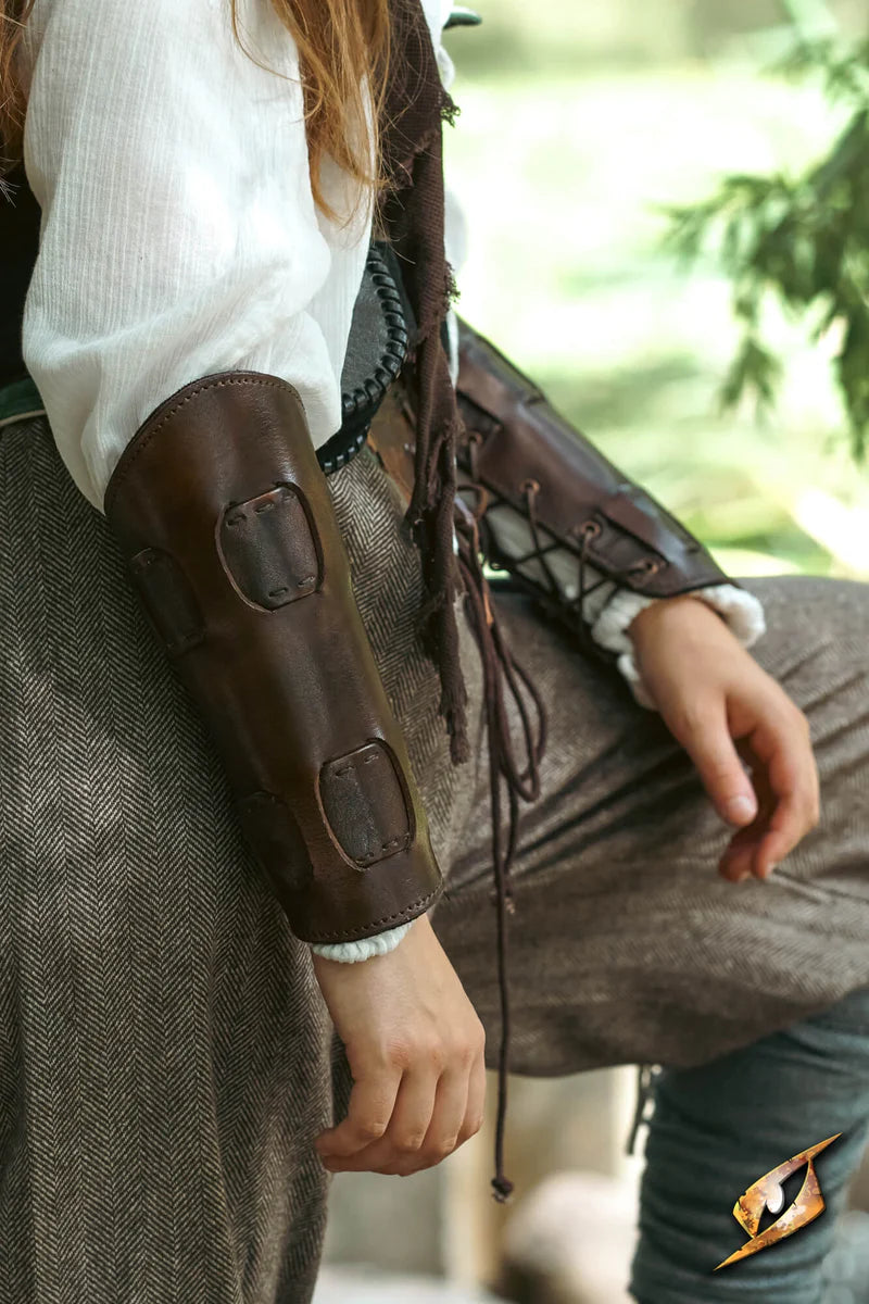 Imagen única de: Brazaletes de Cuero Curtido Vegetal Pathfinder - Protección de Antebrazo Medieval