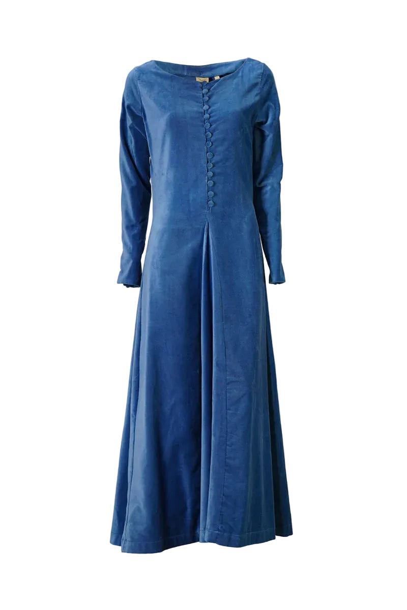 Vestido Medieval de Terciopelo Cotehardie Colette Azul - Todo Medieval.