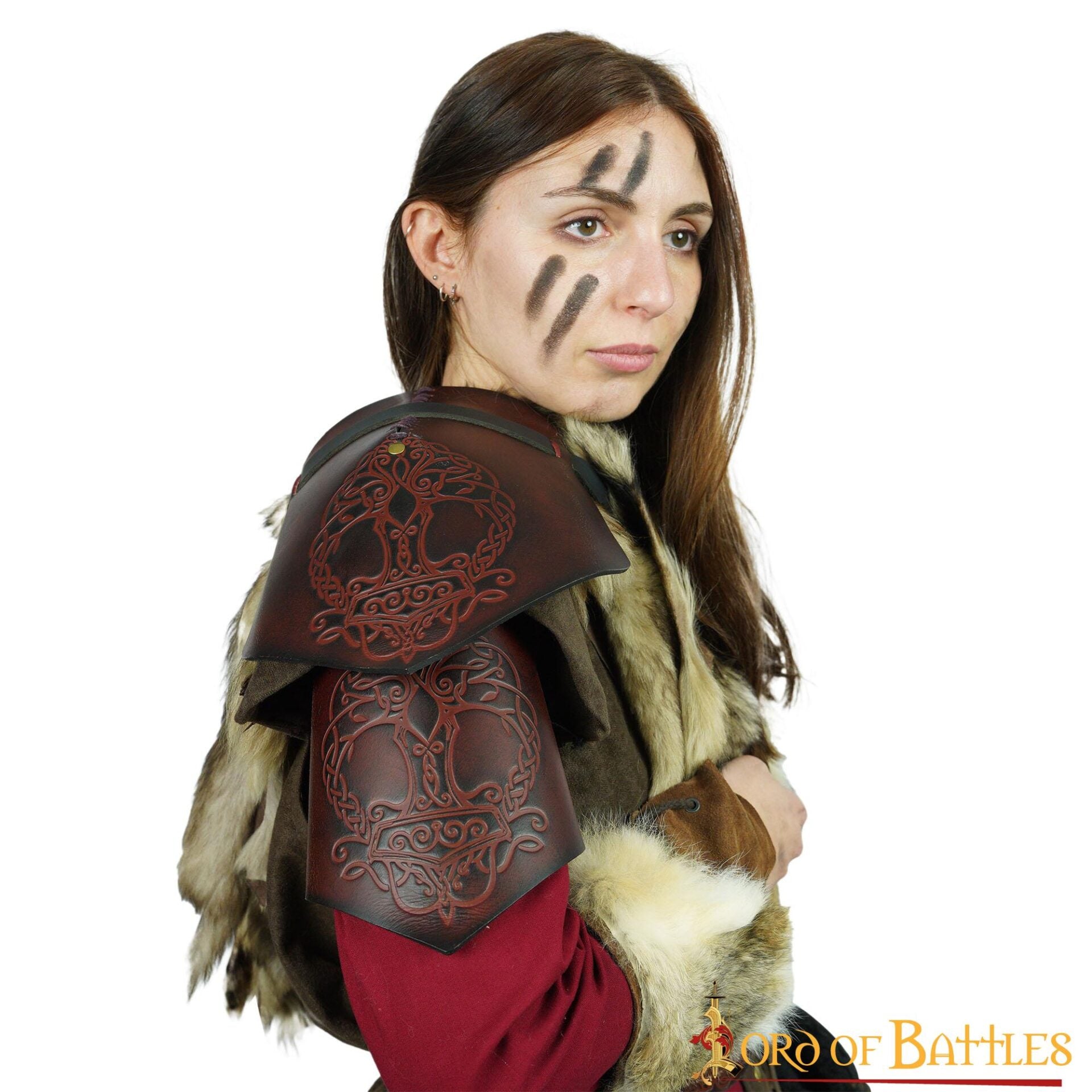 Hombrera vikinga de cuero con motivo Yggdrasil y Mjolnir - imagen 10