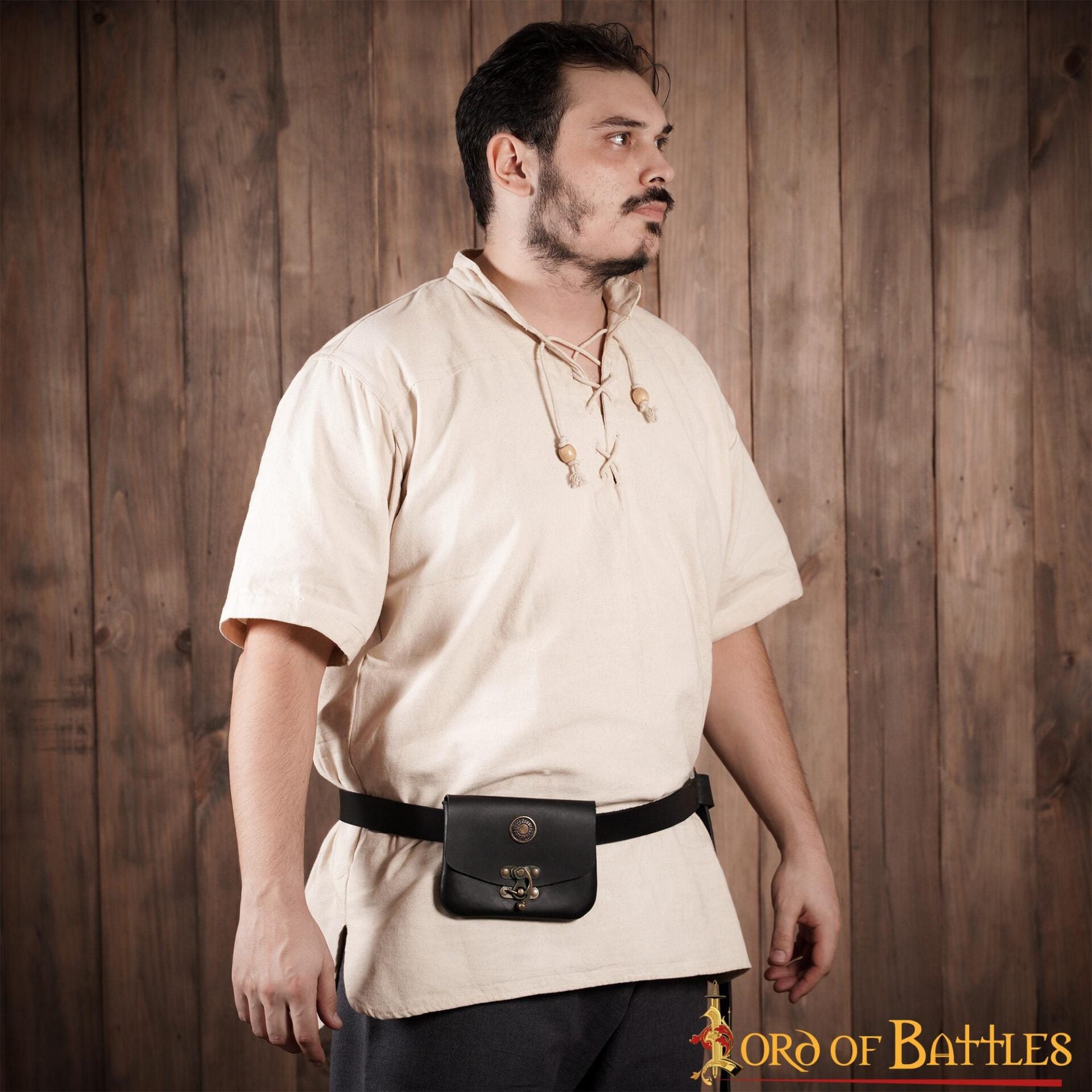 Bolsa de cinturón medieval en cuero 3 mm con latón envejecido - imagen 9
