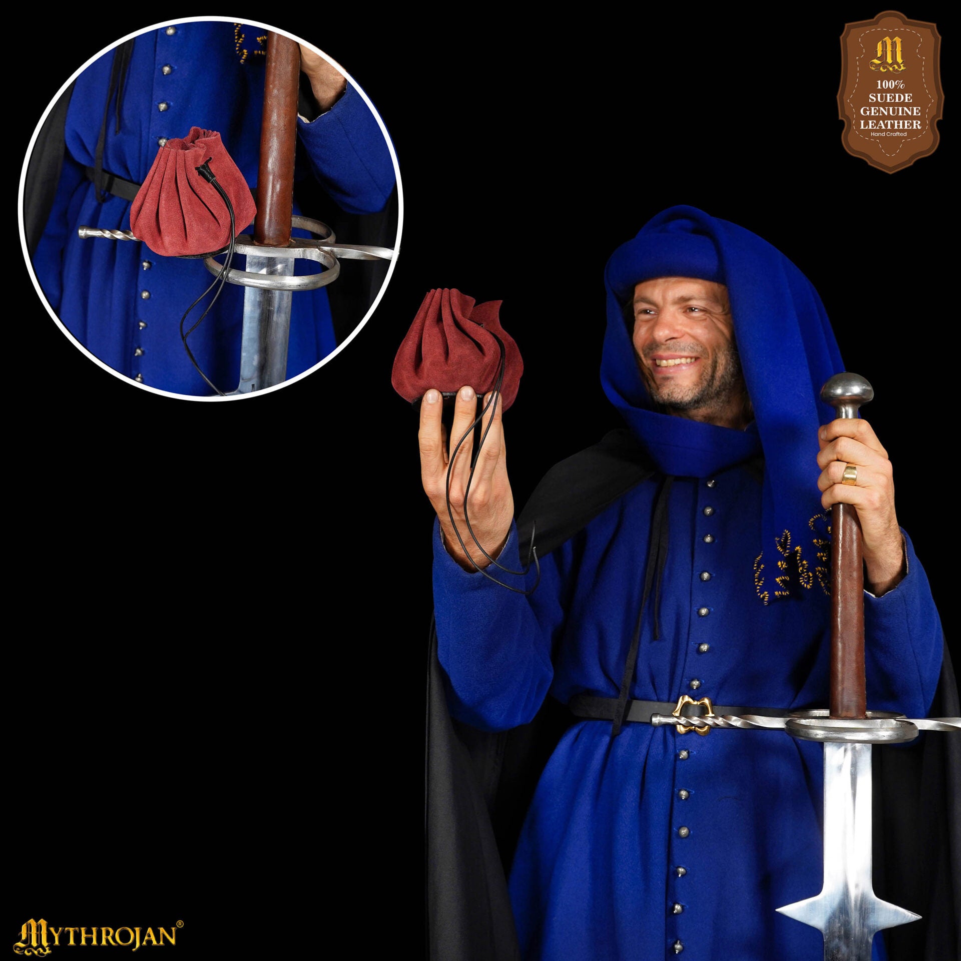 Imagen única de: Bolsa medieval de ante con cordón para monedas y dados
