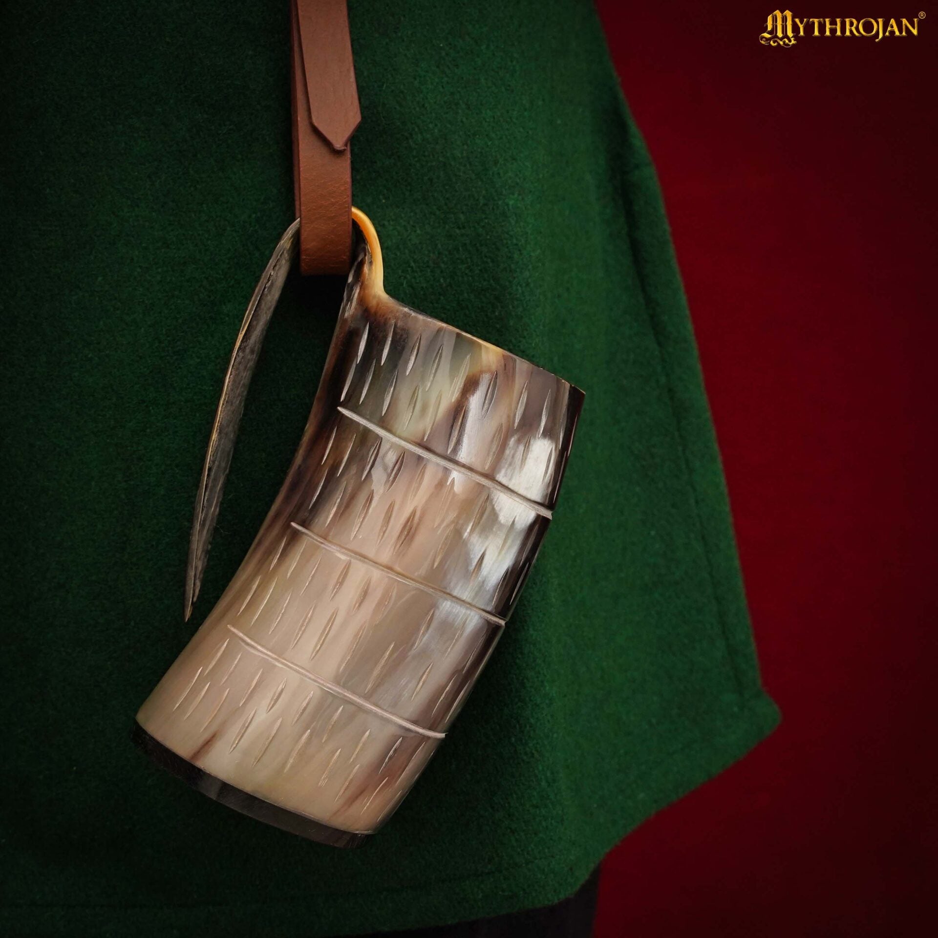 Jarra vikinga de cuerno con soporte de cuero - imagen 4