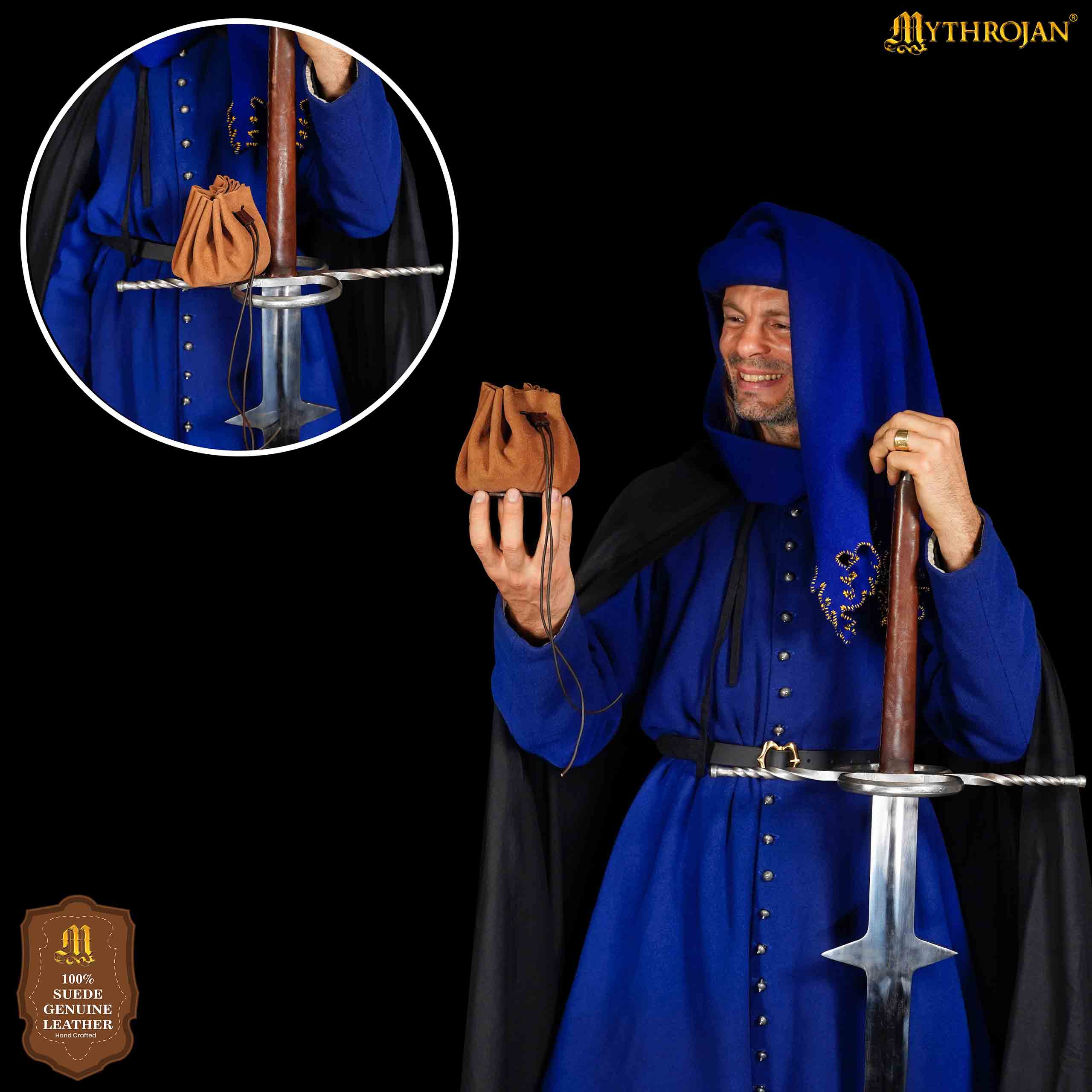 Imagen única de: Bolsa medieval de ante con cordón para monedas y dados