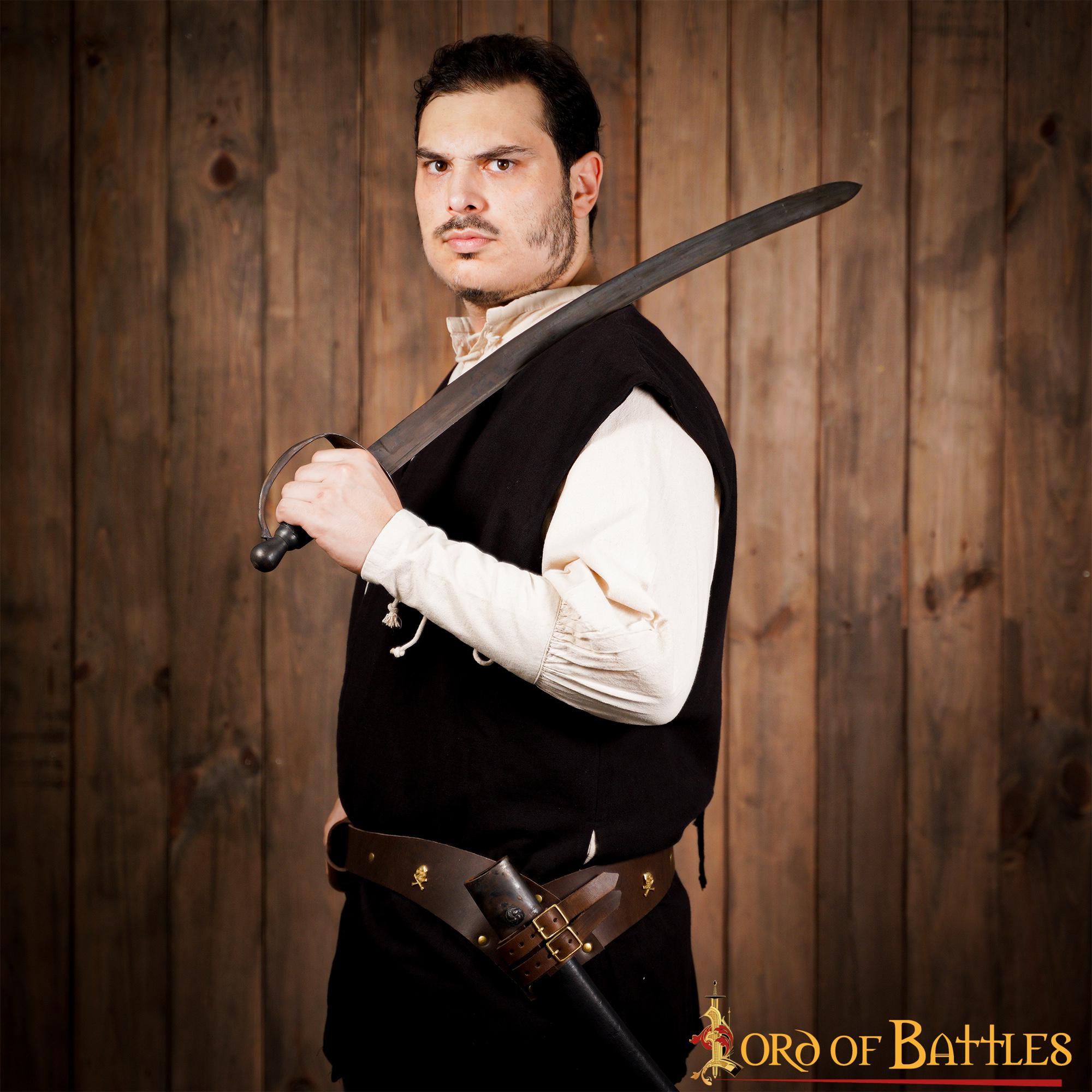 Imagen única de: Cinturón pirata de cuero genuino con portaespada y hebillas de latón