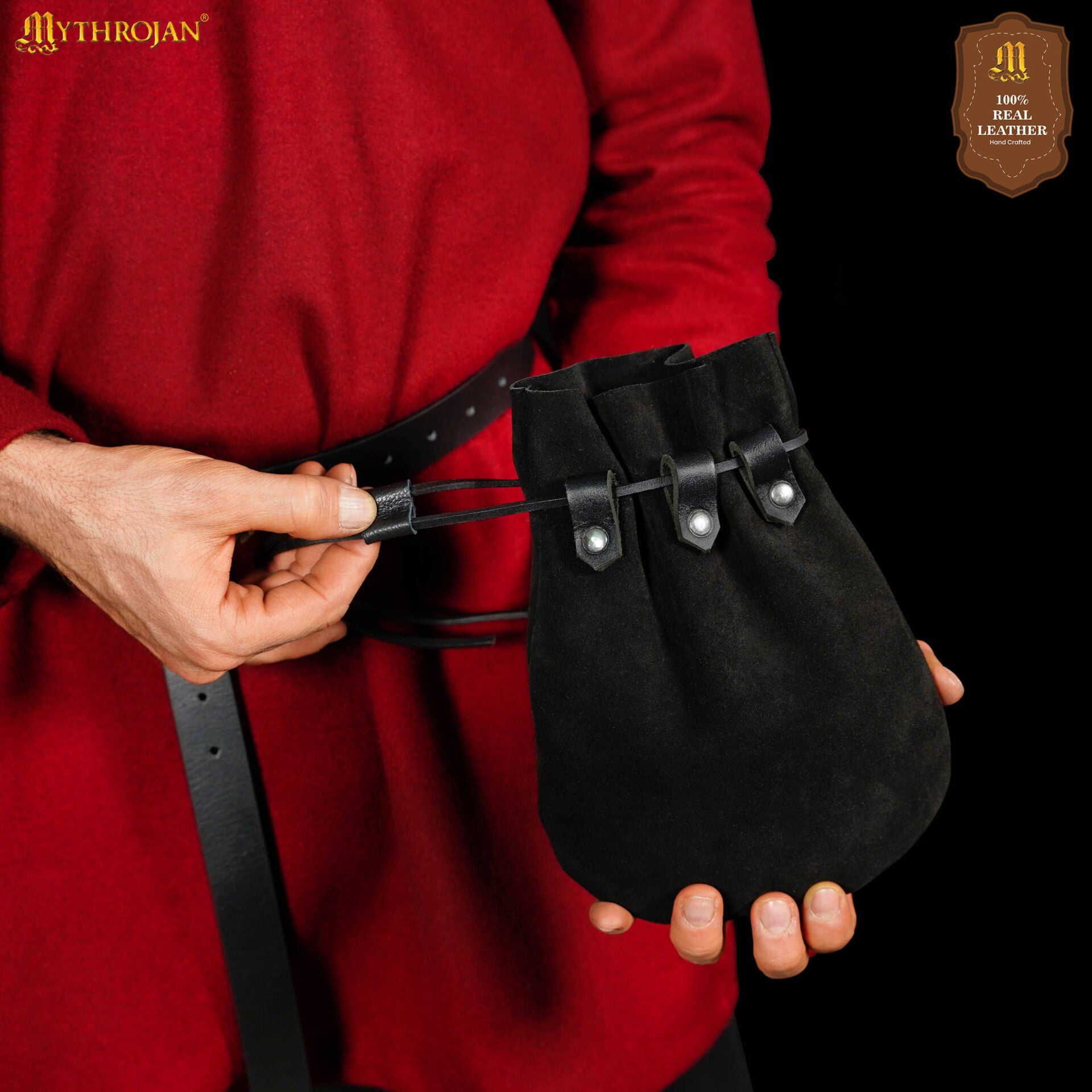 Bolsa de serraje medieval con cordón, monedero renacentista - imagen 14