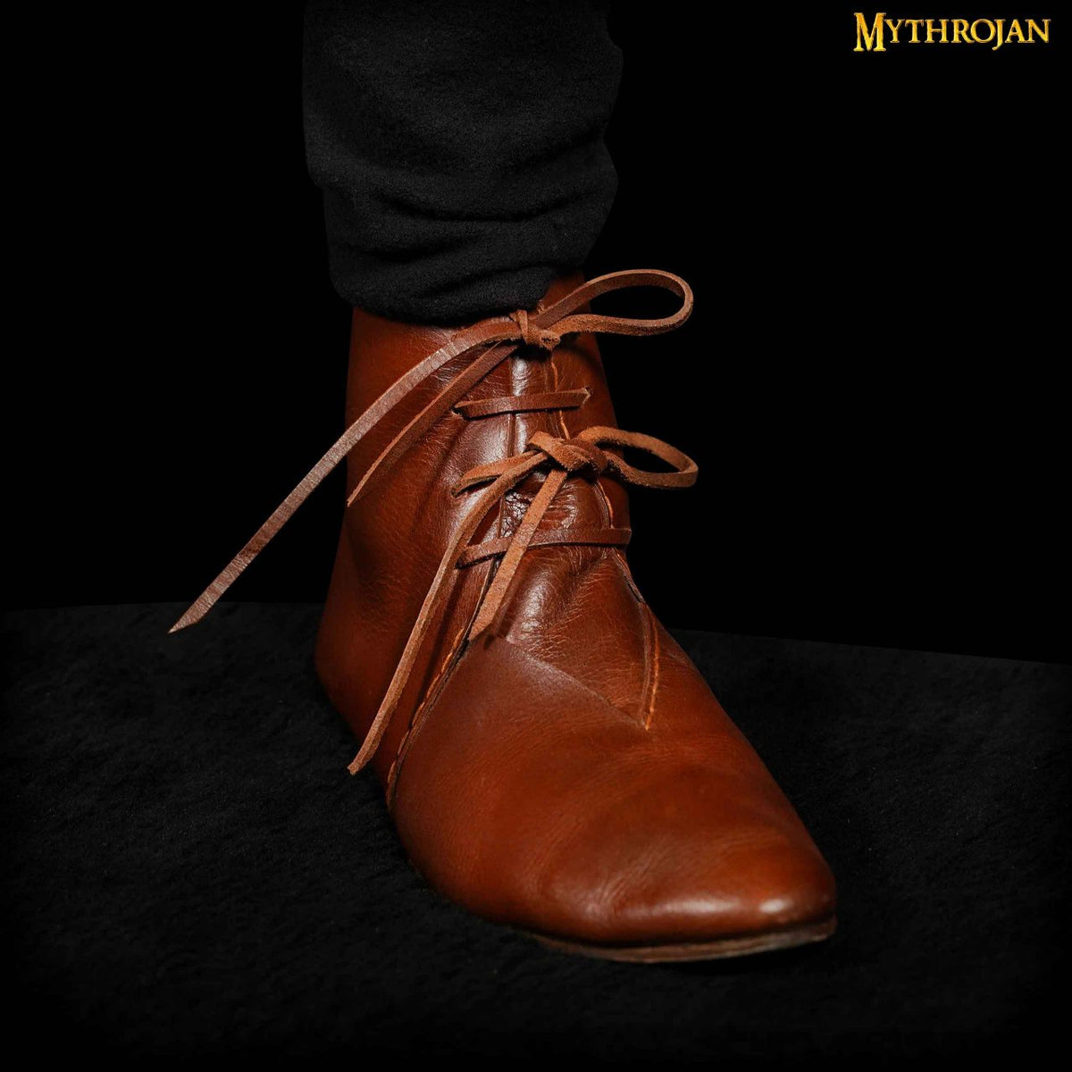 Zapatos medievales (siglos XII–XV) en cuero plena flor, marrón — Tallas 39–45 - imagen 11