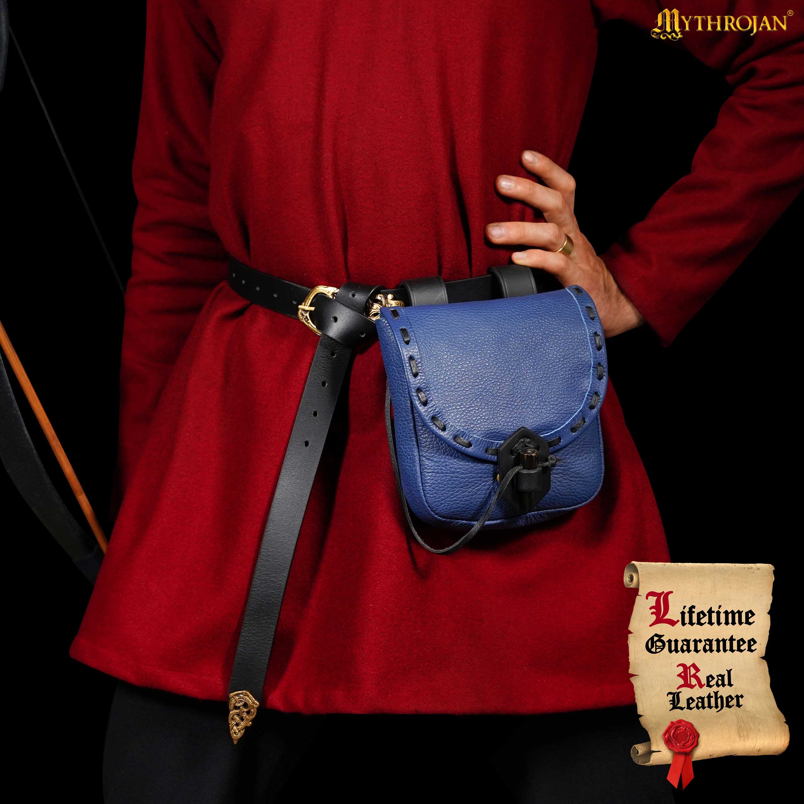 Bolsa de cinturón medieval de cuero con cierre de cuerno - imagen 84