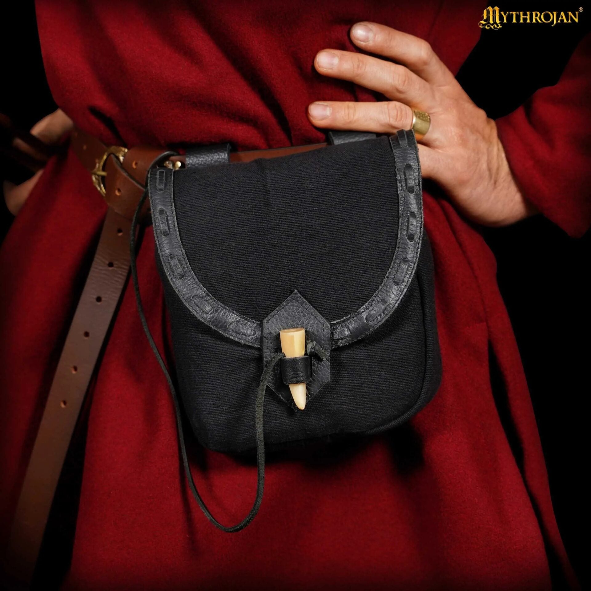 Bolsa de cinturón medieval de lona con cierre de cuerno - imagen 18
