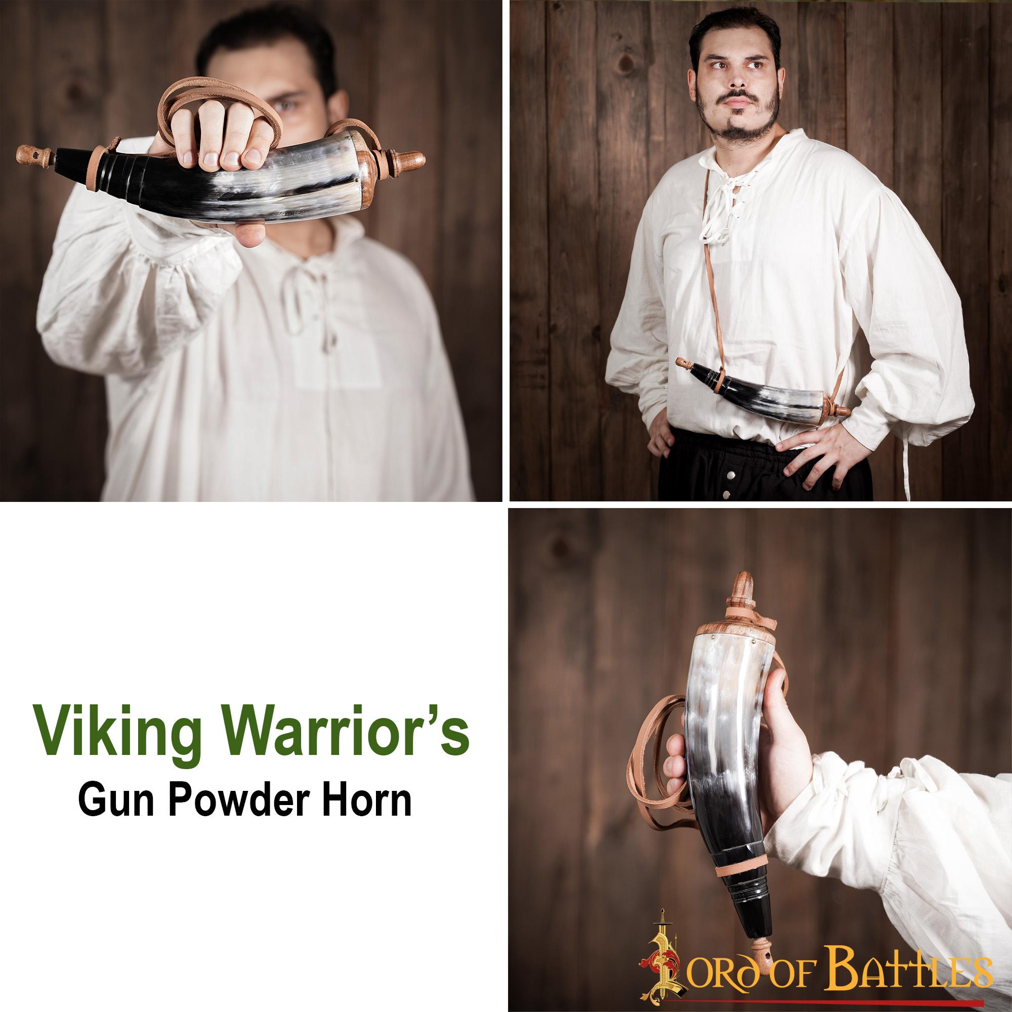 Cuerno de pólvora vikingo funcional (cuerno genuino) - imagen 4