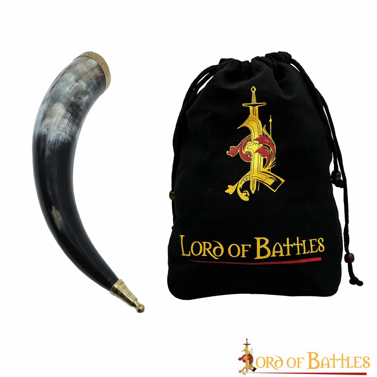 Cuerno vikingo de beber 300–400 ml con remates de latón
