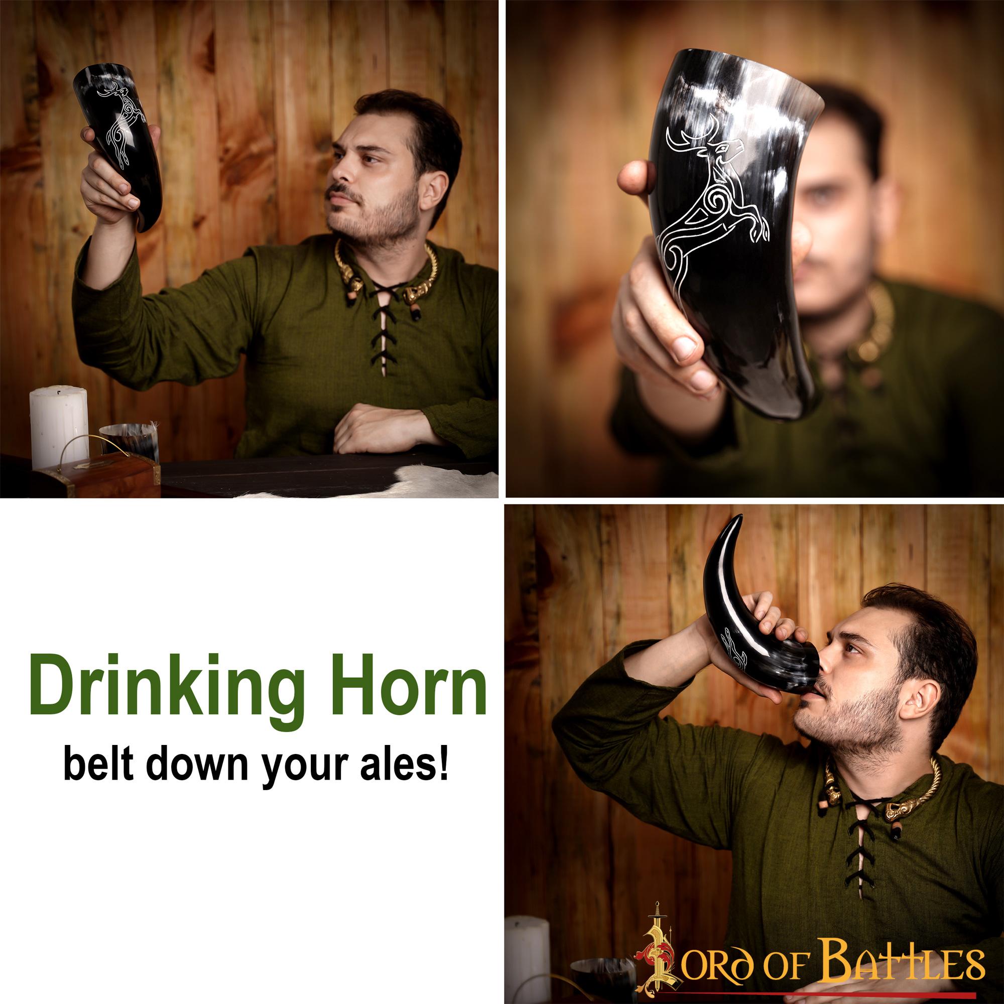 Cuerno de beber Roebuck 400–500 ml, grabado en cuerno de buey genuino - imagen 5