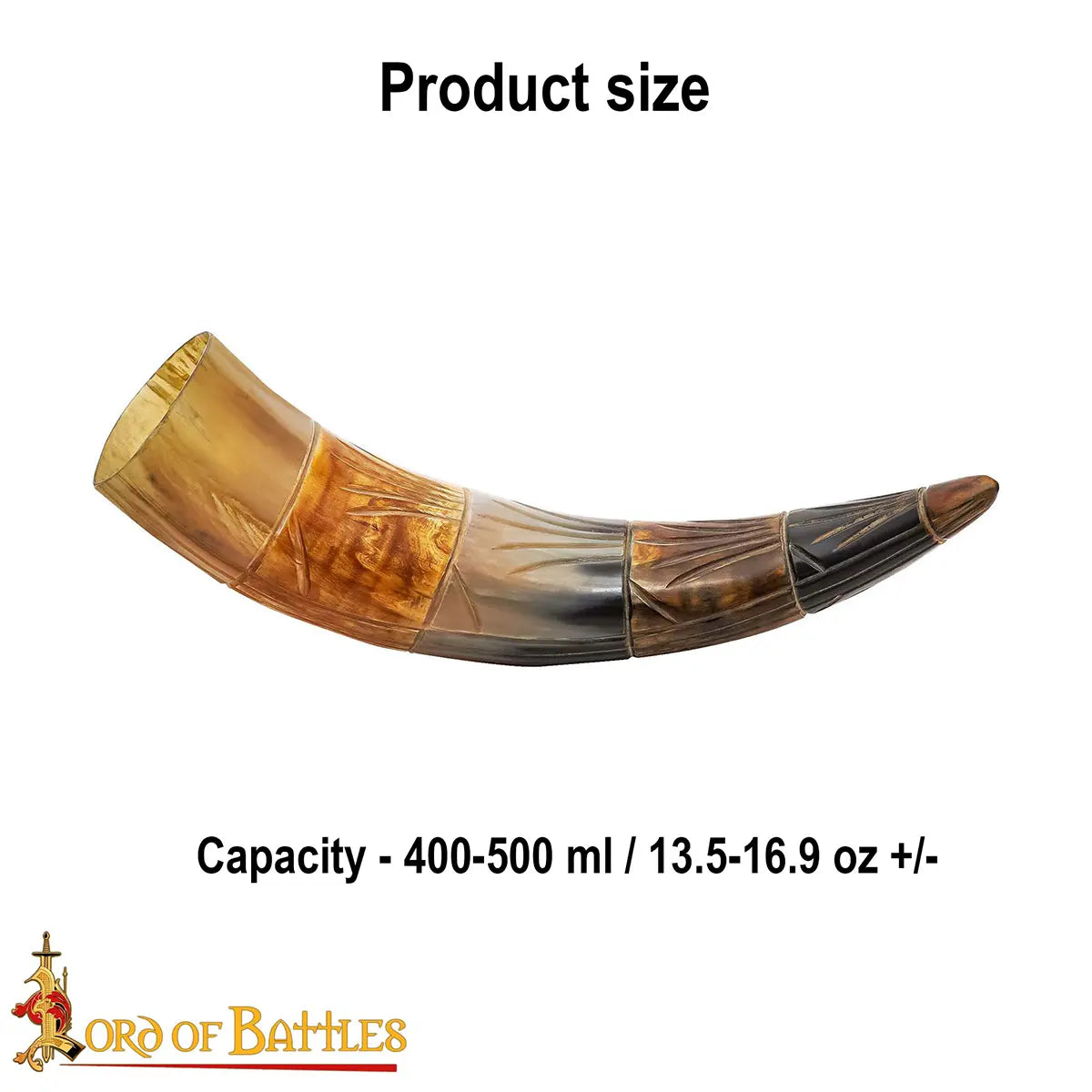 Cuerno vikingo de beber de cuerno de buey grabado (400–500 ml)