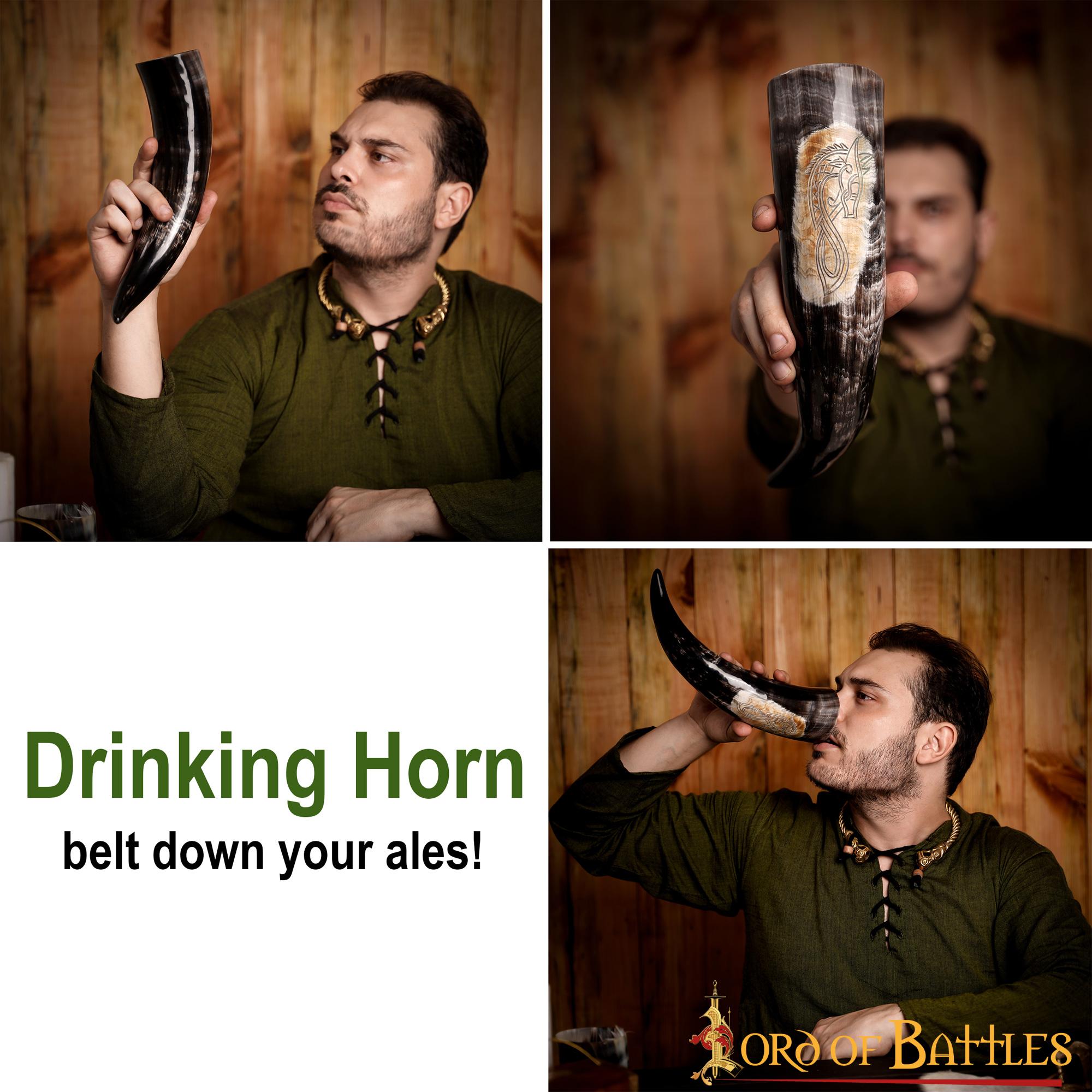 Cuerno de beber Sea Horse — 400–500 ml, artesanal de cuerno de buey auténtico - imagen 5