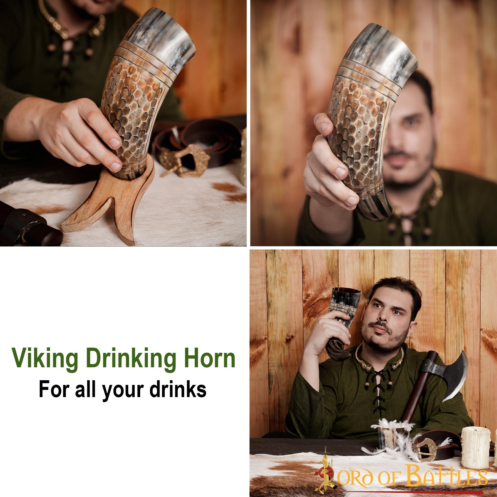 Imagen única de: Cuerno Vikingo Artesanal - Grabado Panal, 500-600 Ml