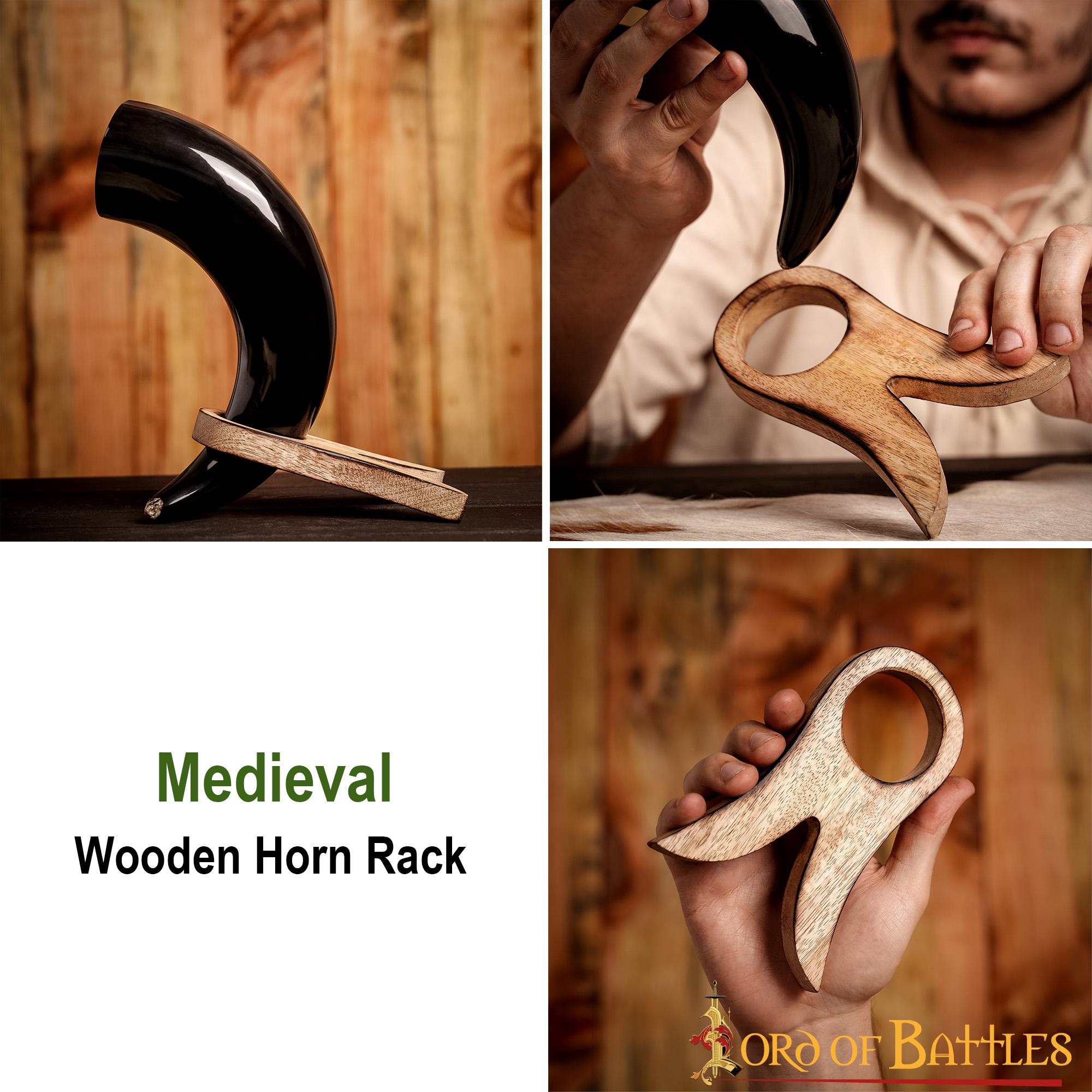 Soporte de madera medieval para cuerno, hecho a mano - imagen 4