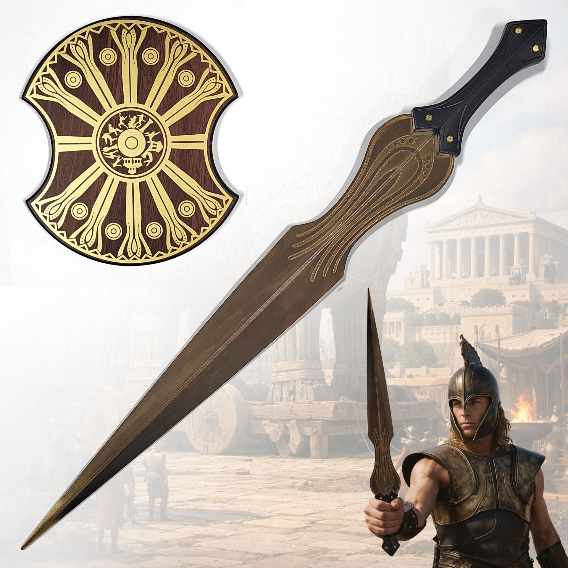 Espada de Aquiles Troya - Réplica Decorativa Acero 80 cm con Soporte de Pared