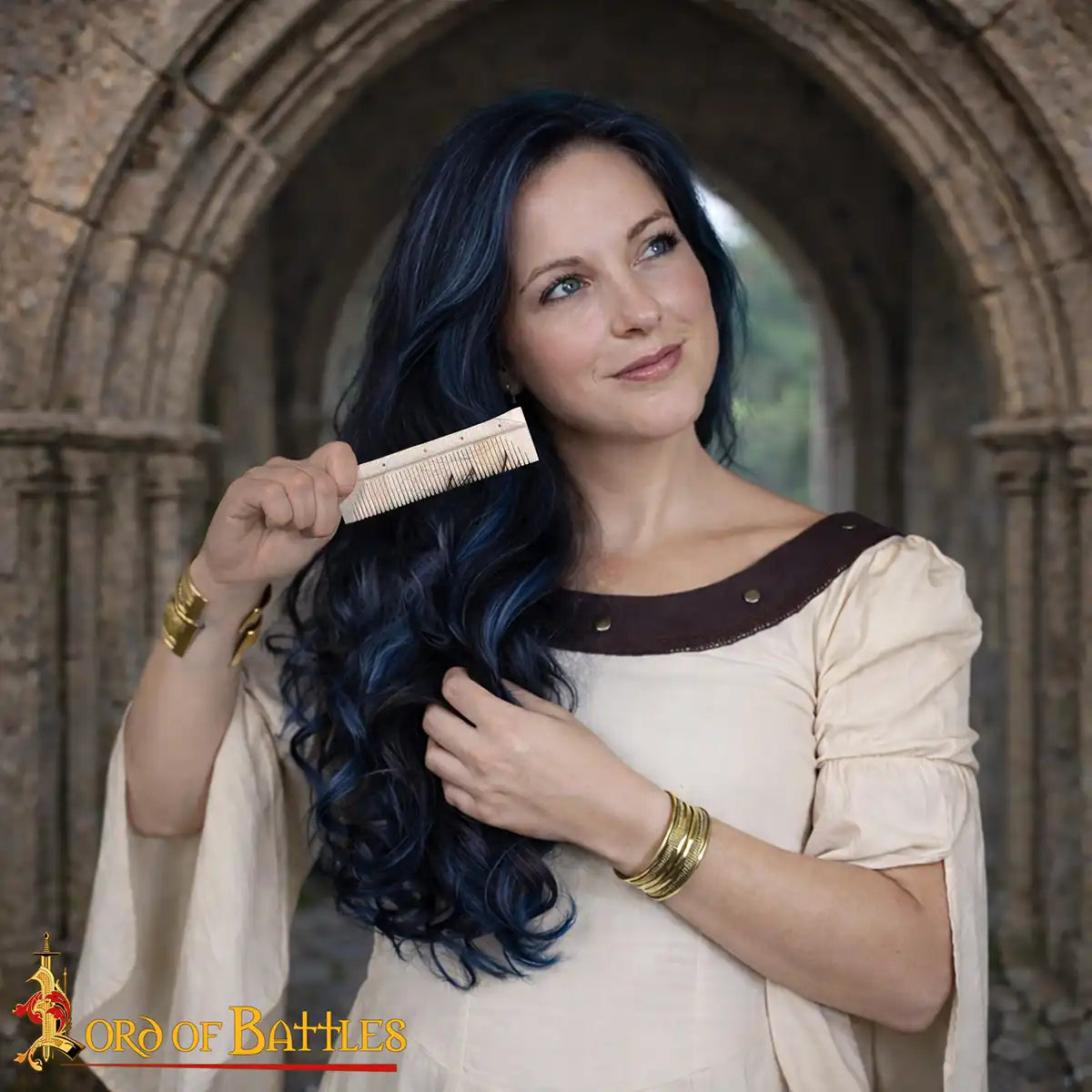 Peine artesanal de hueso, estilo vikingo y medieval (con funda) - imagen 6