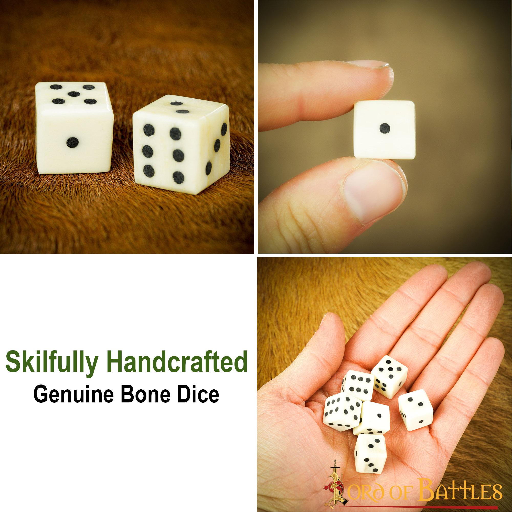 Dados medievales de hueso - Juego artesanal de 6 (hueso de buey, 1.2 cm) - imagen 11